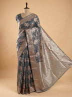 Silk Cotton Saree Grey Floral Work