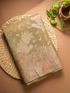 Beige Silk Cotton Saree Floral Motifs