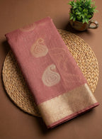 Peach Silk Cotton Saree Gold Paisley - Double shade