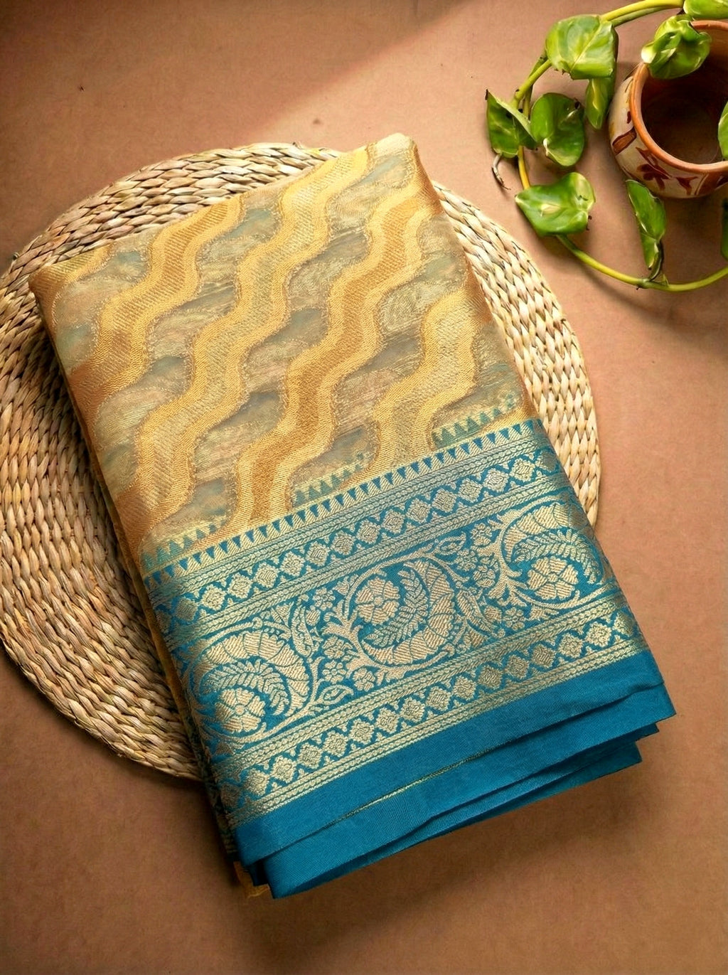 Premium Gold Organza Silk Saree