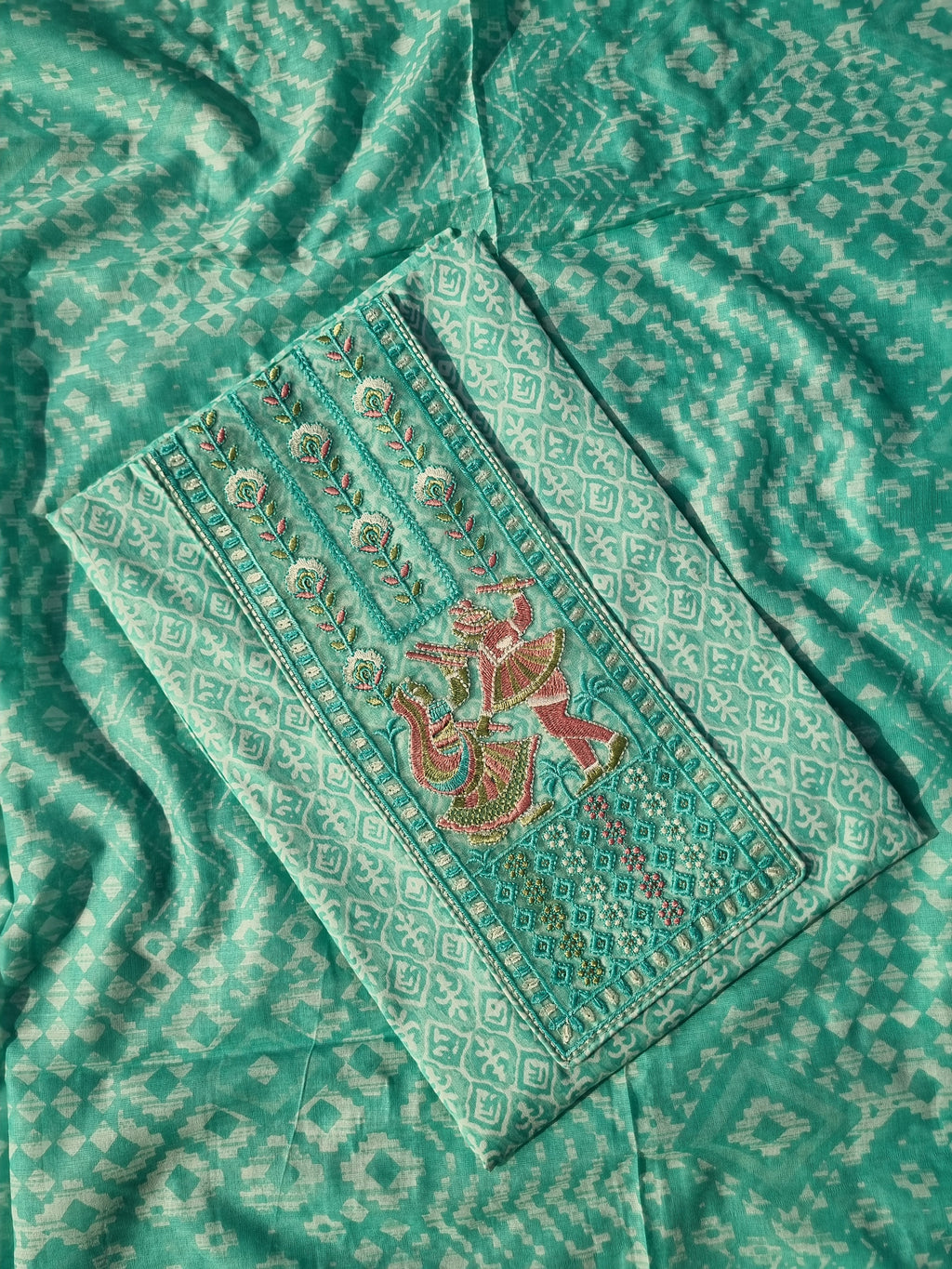 Soft Cotton Ikat Suit  Material Embroidery