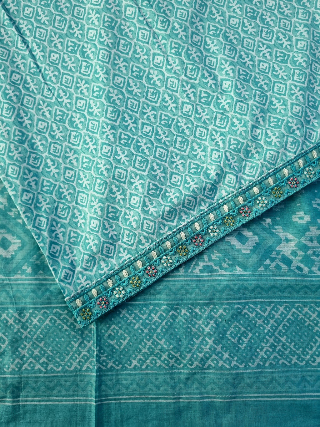 Soft Cotton Ikat Suit  Material Embroidery