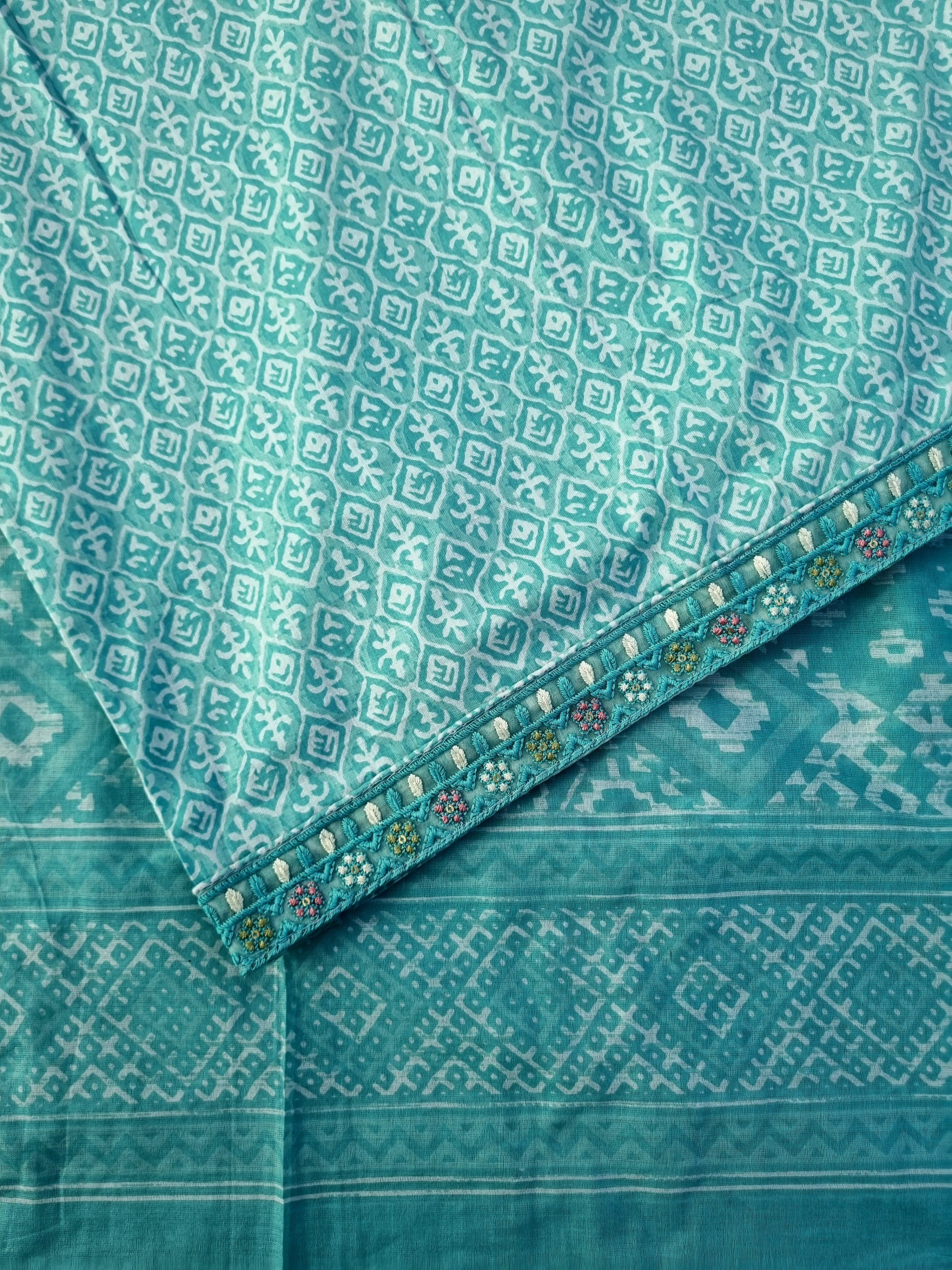 Soft Cotton Ikat Suit  Material Embroidery