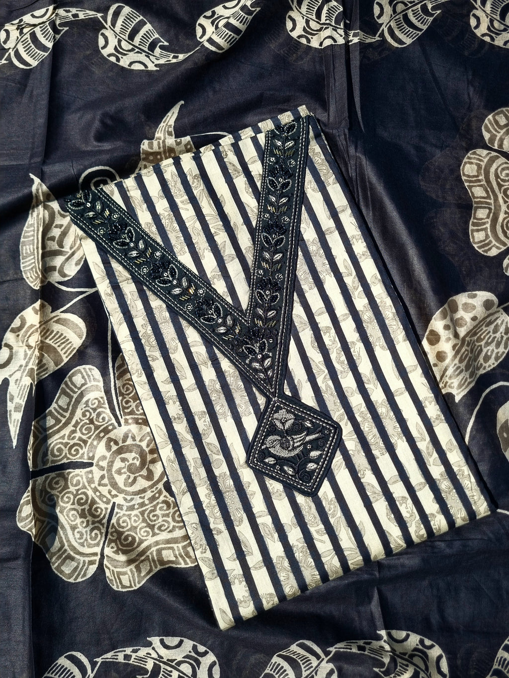 Premium Cotton Embroidered Suit  Material – Black