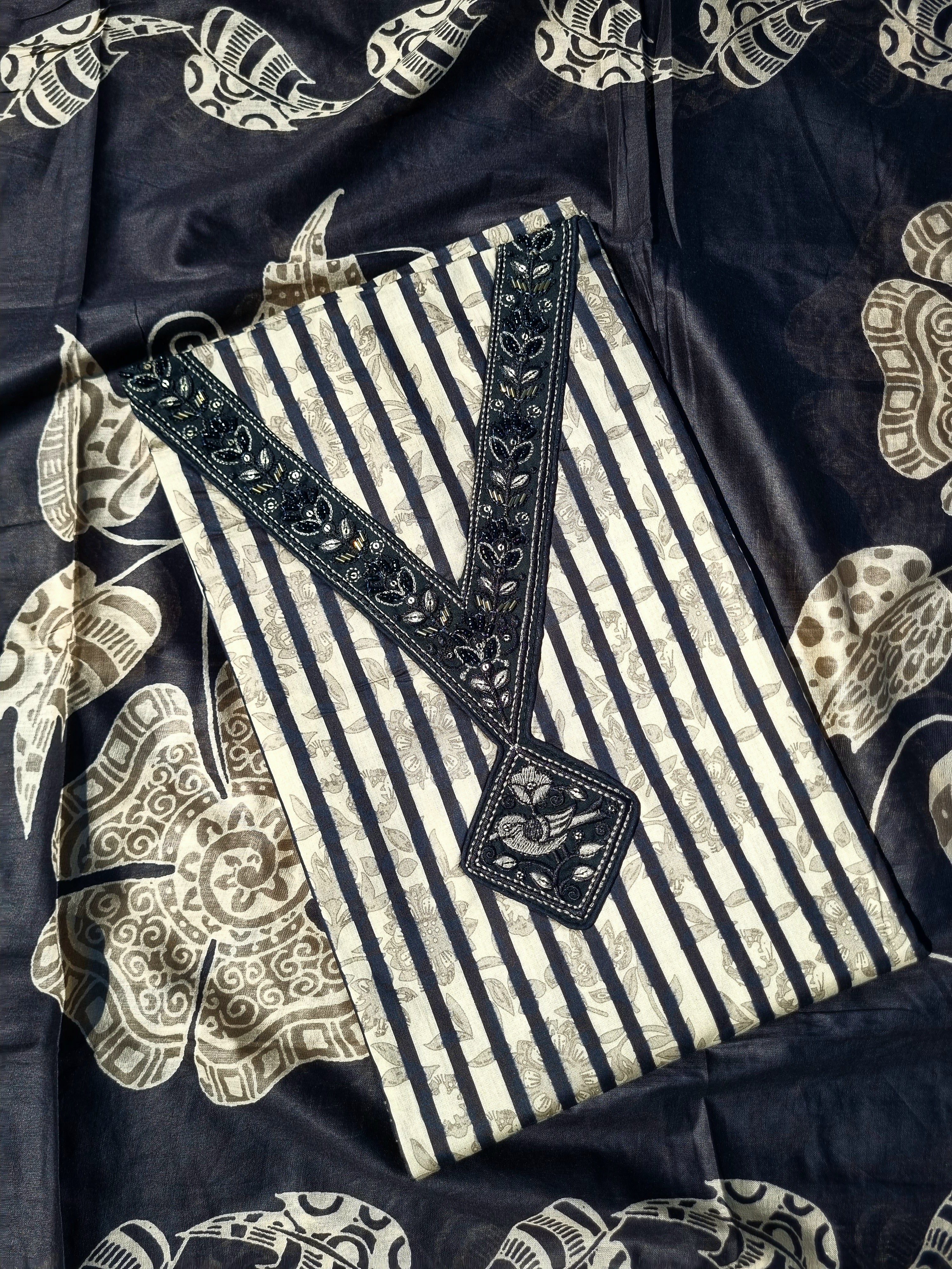 Premium Cotton Embroidered Suit  Material – Black