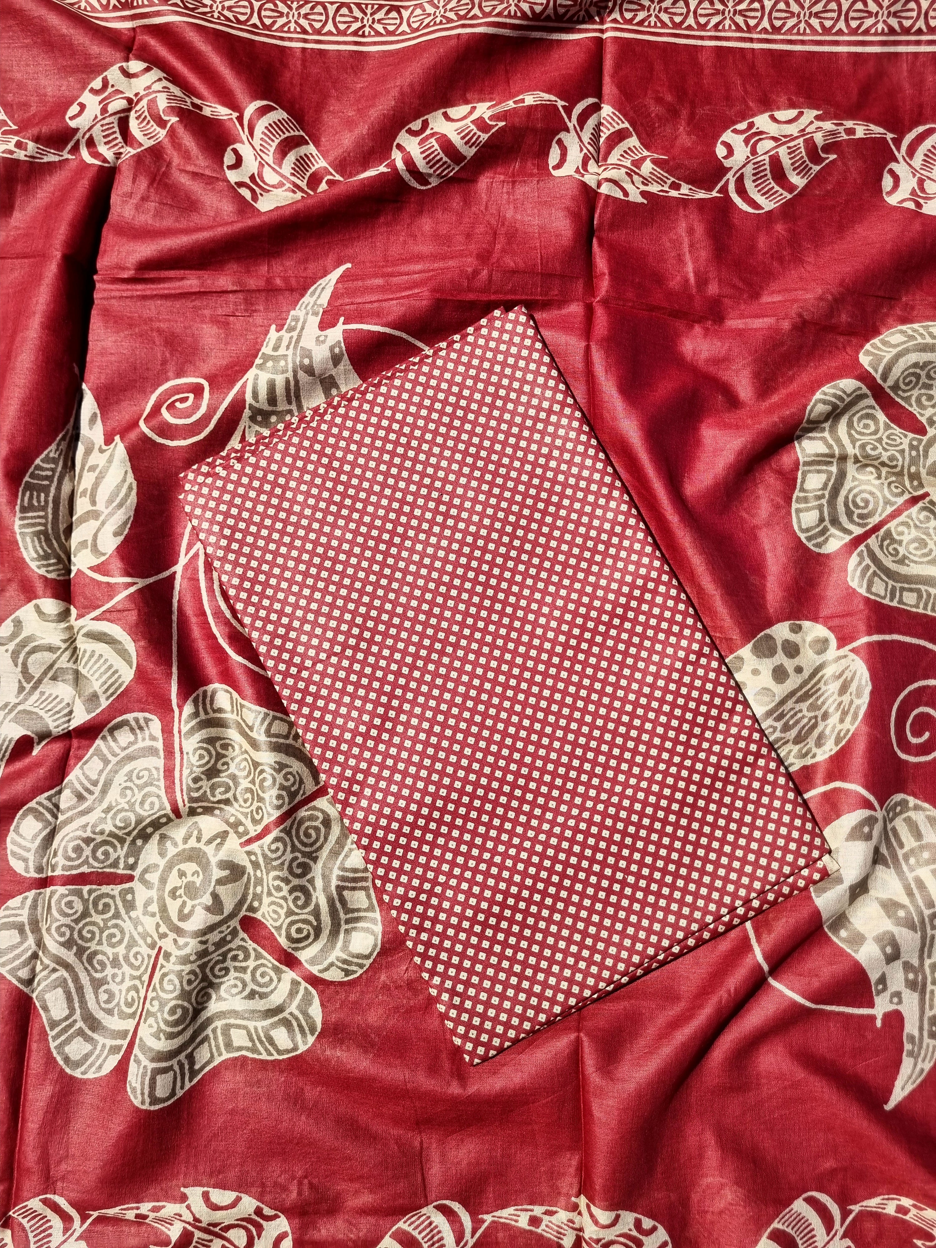 Premium Cotton Embroidered Suit Material – Red