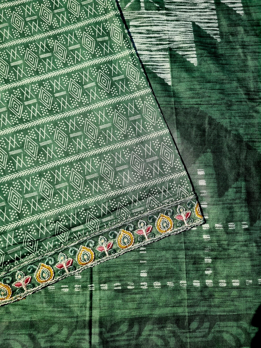 Green Ethnic Cotton Set  Material Embroidery