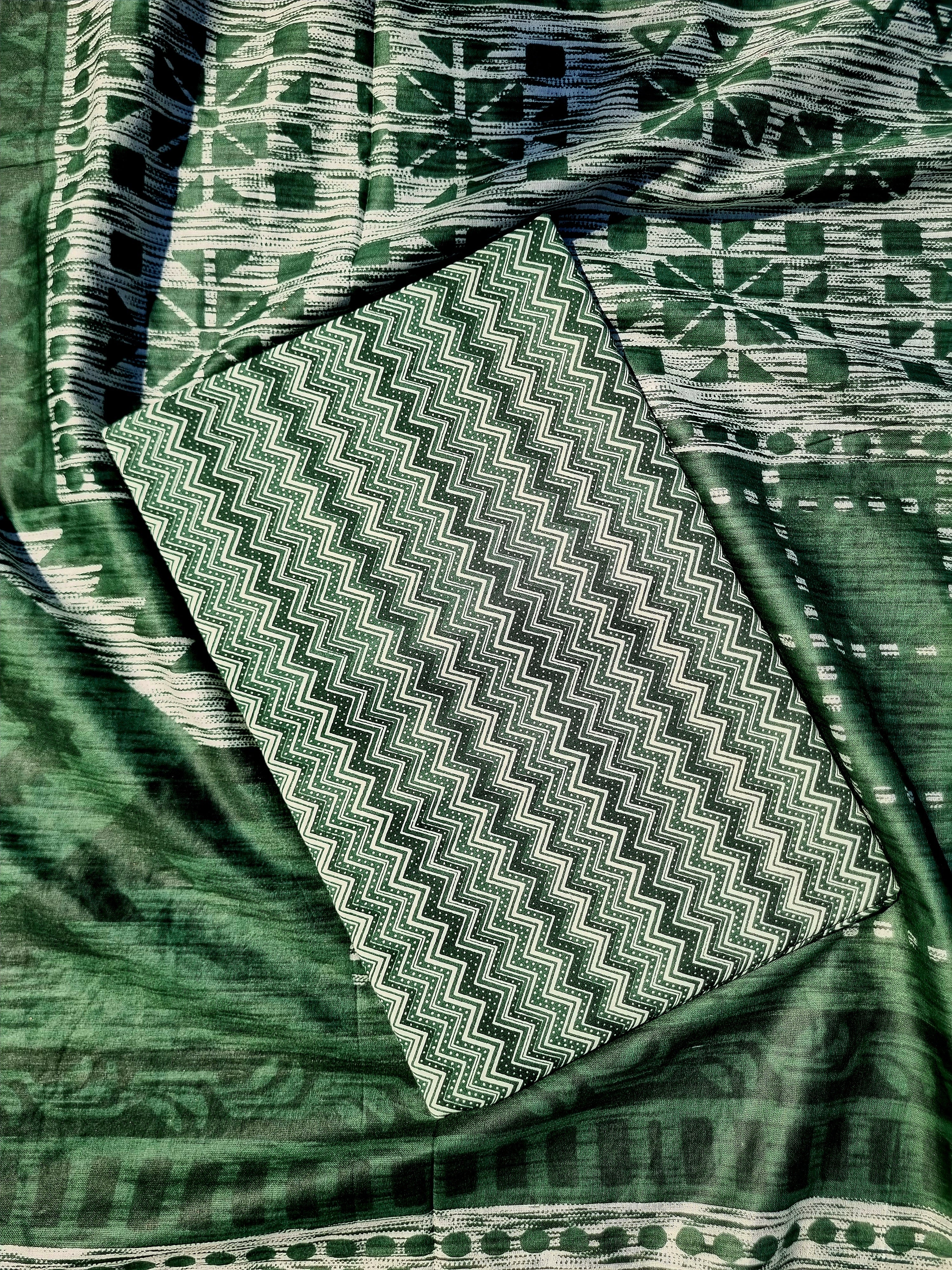 Green Ethnic Cotton Set  Material Embroidery