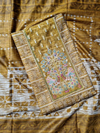 Mustard Ikat Cotton Suit Material Peacock Embroidery