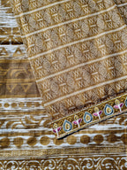 Mustard Ikat Cotton Suit Material Peacock Embroidery