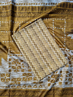 Mustard Ikat Cotton Suit Material Peacock Embroidery
