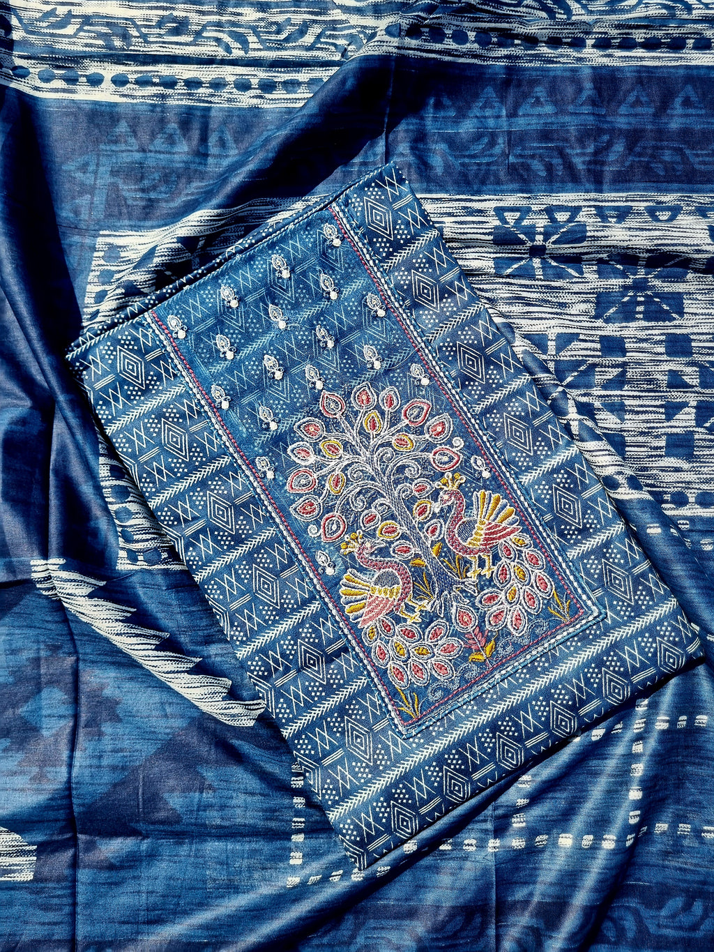 Artistic Blue Cotton Dress Material