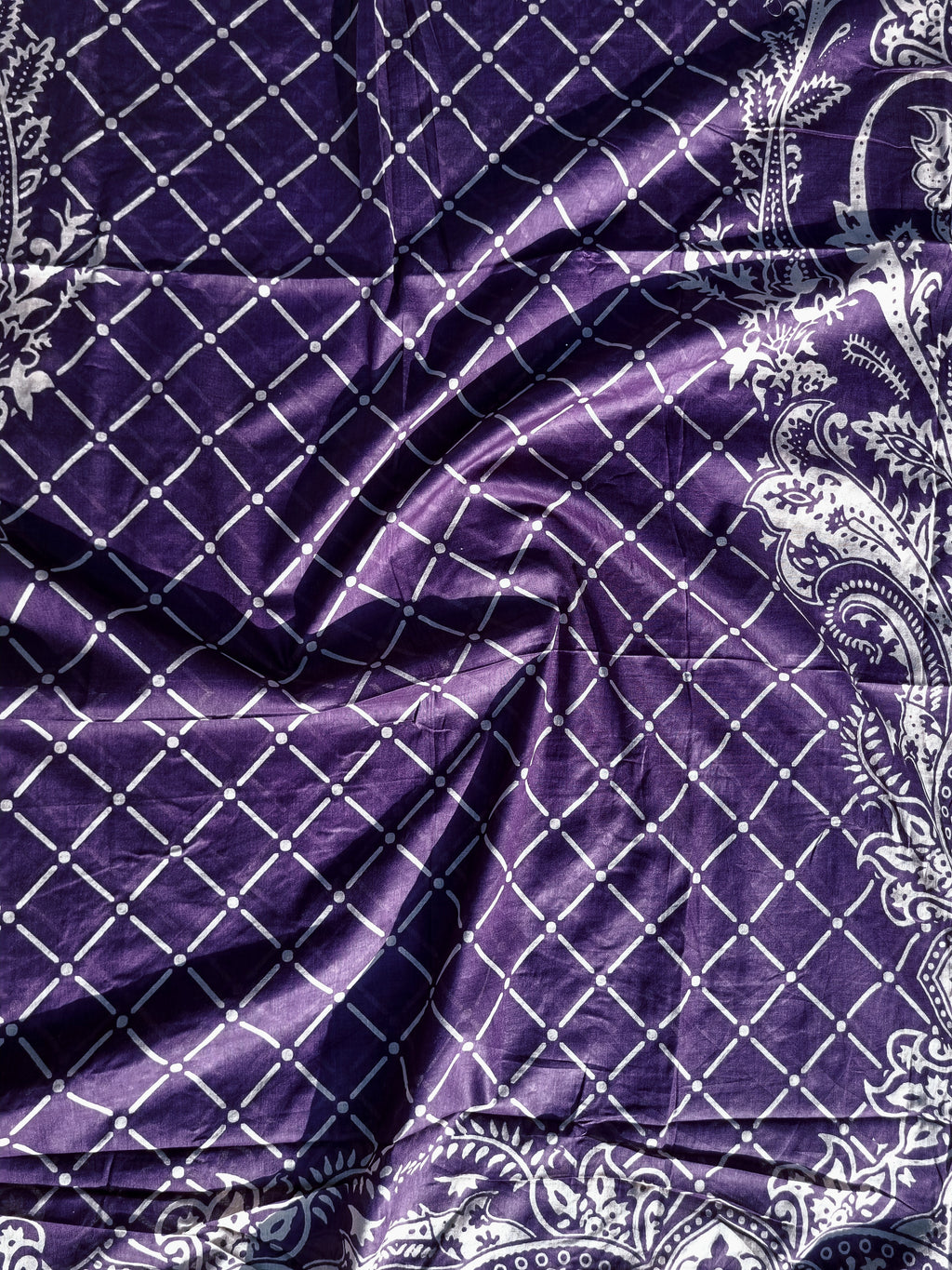 Purple Pure Cotton Unstitched Salwar Suit Material - Circle Pattern