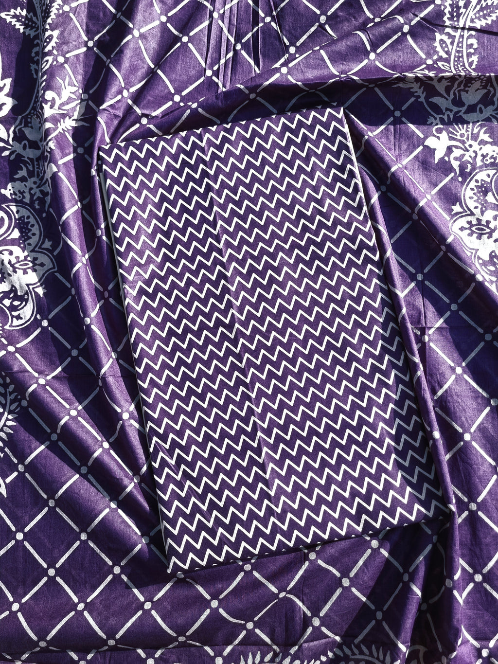 Purple Pure Cotton Unstitched Salwar Suit Material - Circle Pattern