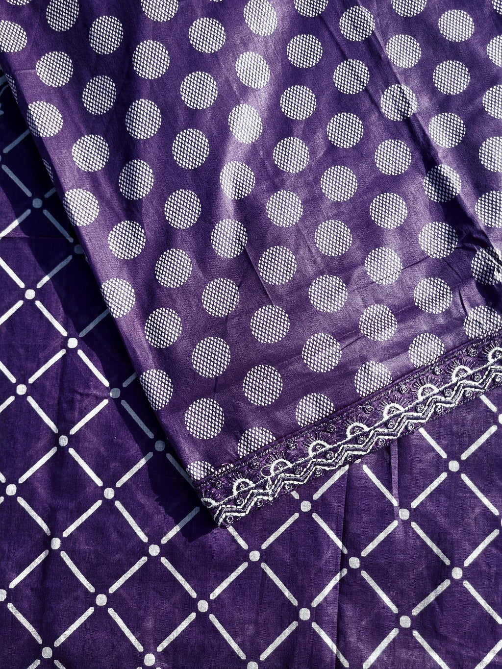 Purple Pure Cotton Unstitched Salwar Suit Material - Circle Pattern