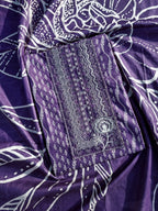 Pure Cotton Purple Printed Salwar Suit Material - Leaf Pattern