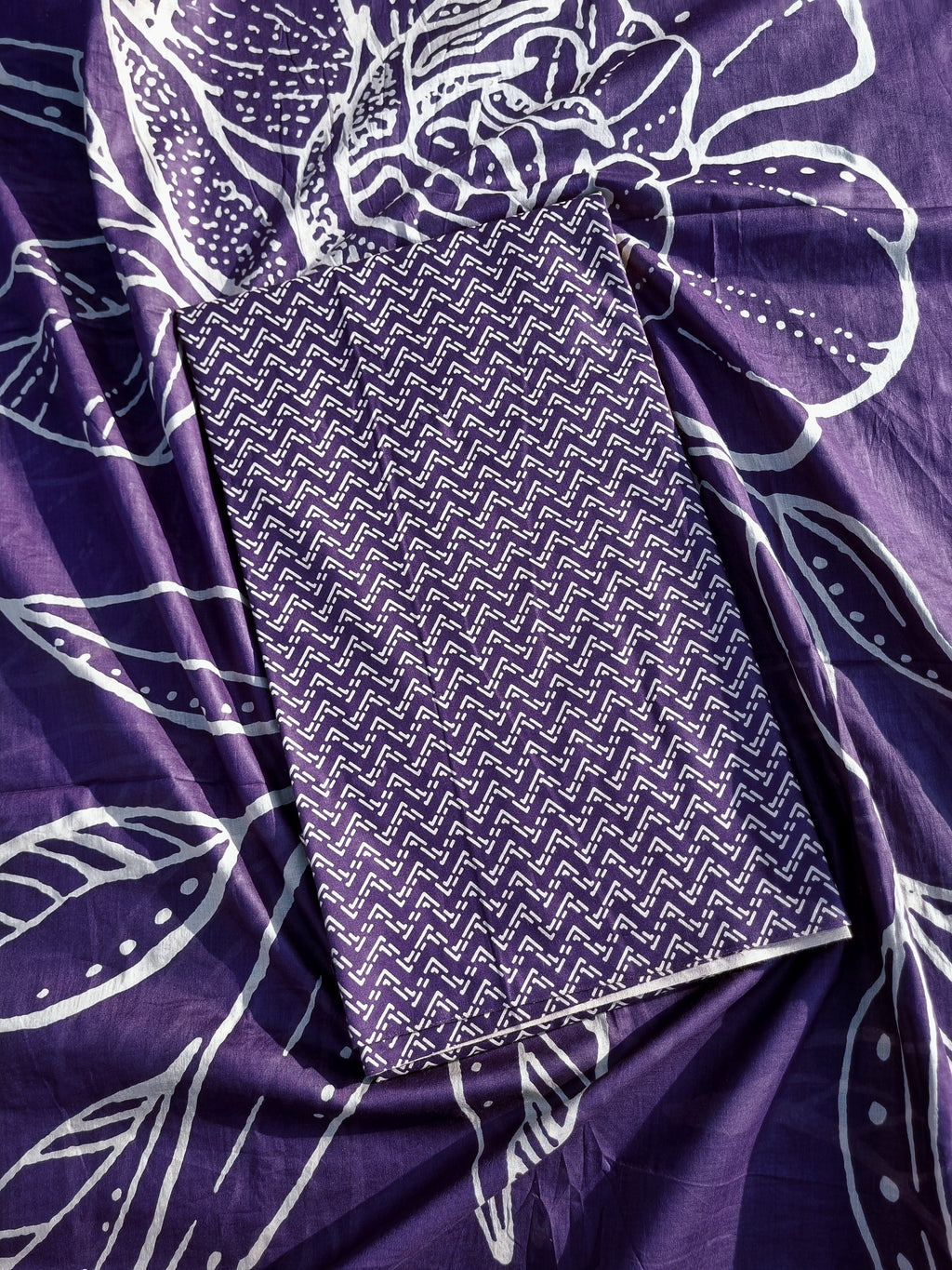 Pure Cotton Purple Printed Salwar Suit Material - Leaf Pattern