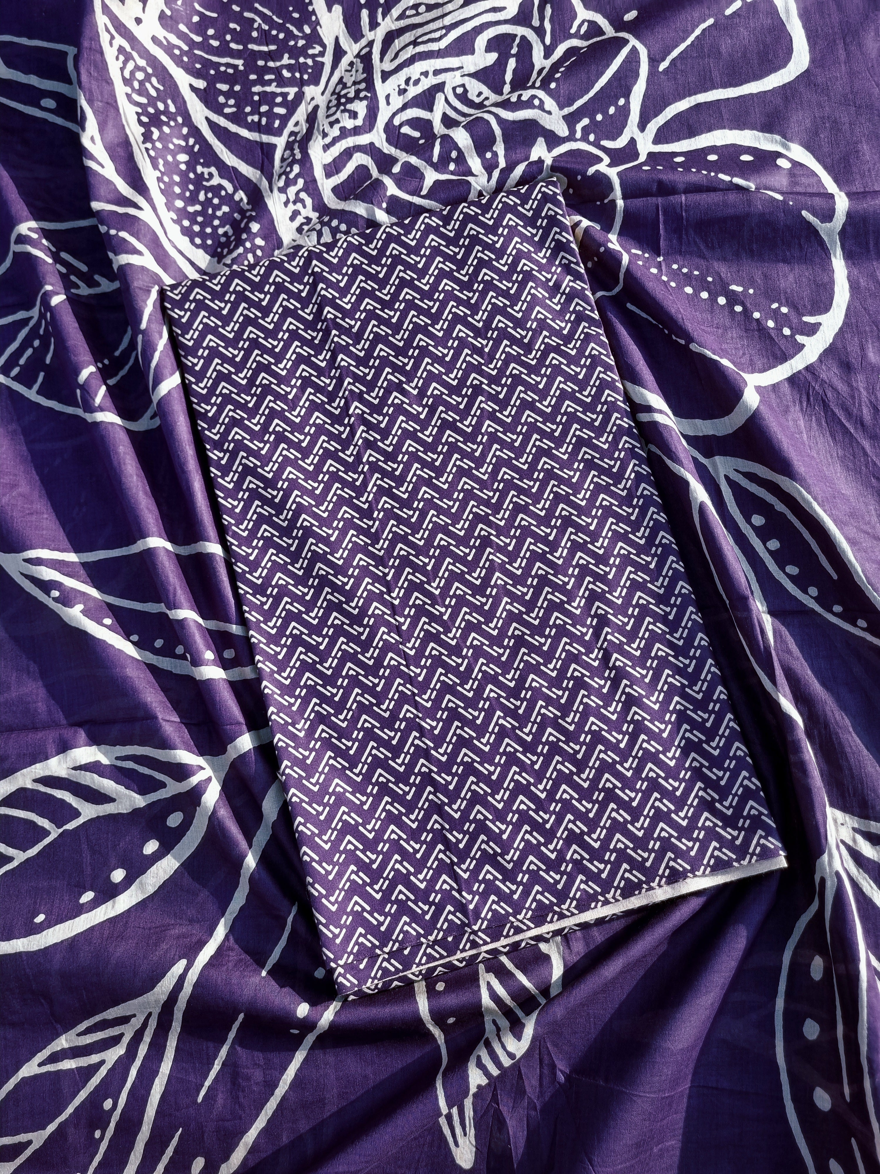 Pure Cotton Purple Printed Salwar Suit Material - Leaf Pattern