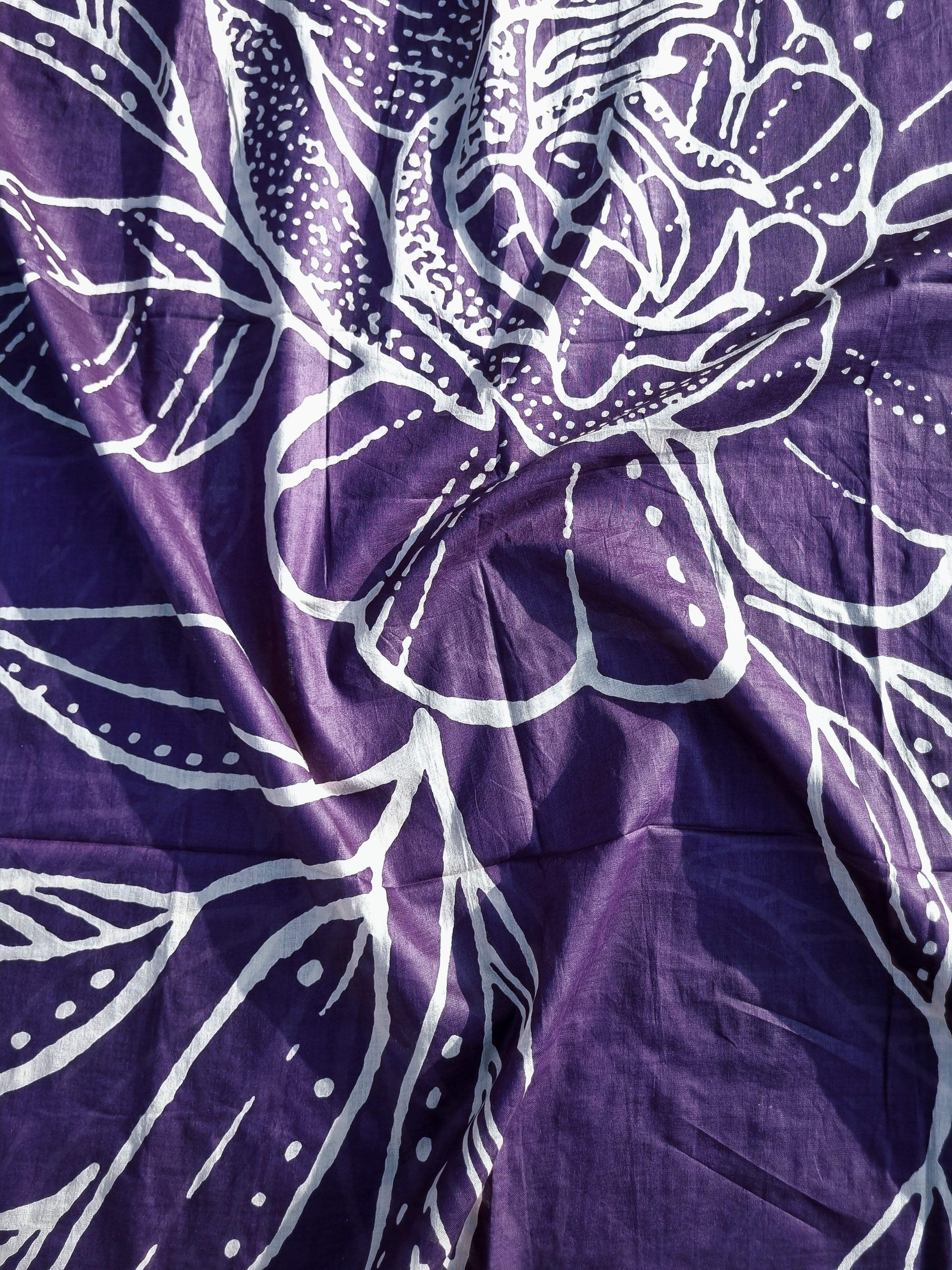 Pure Cotton Purple Printed Salwar Suit Material - Leaf Pattern