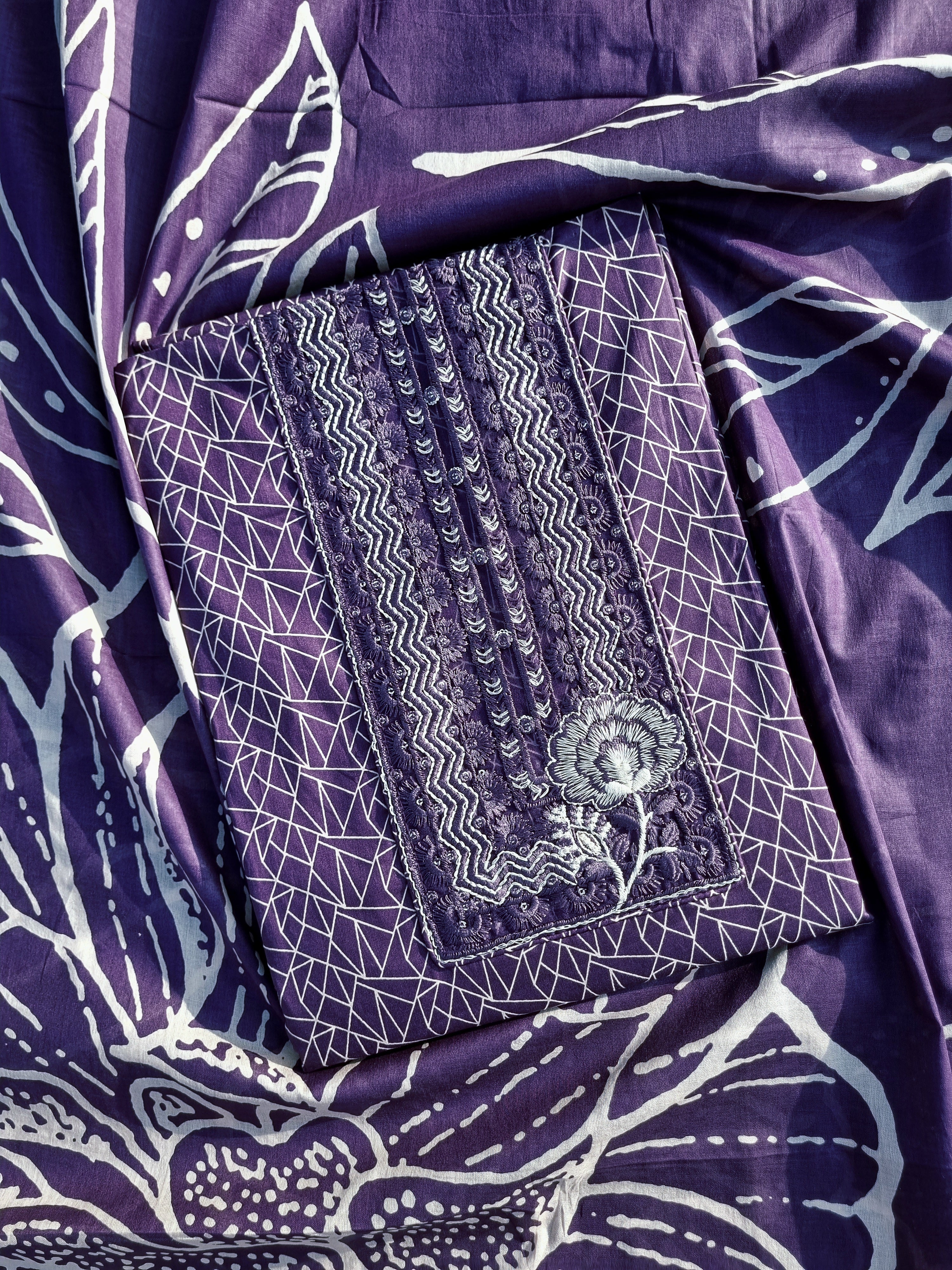 Purple Premium Cotton Unstitched Salwar Material -  Geometric