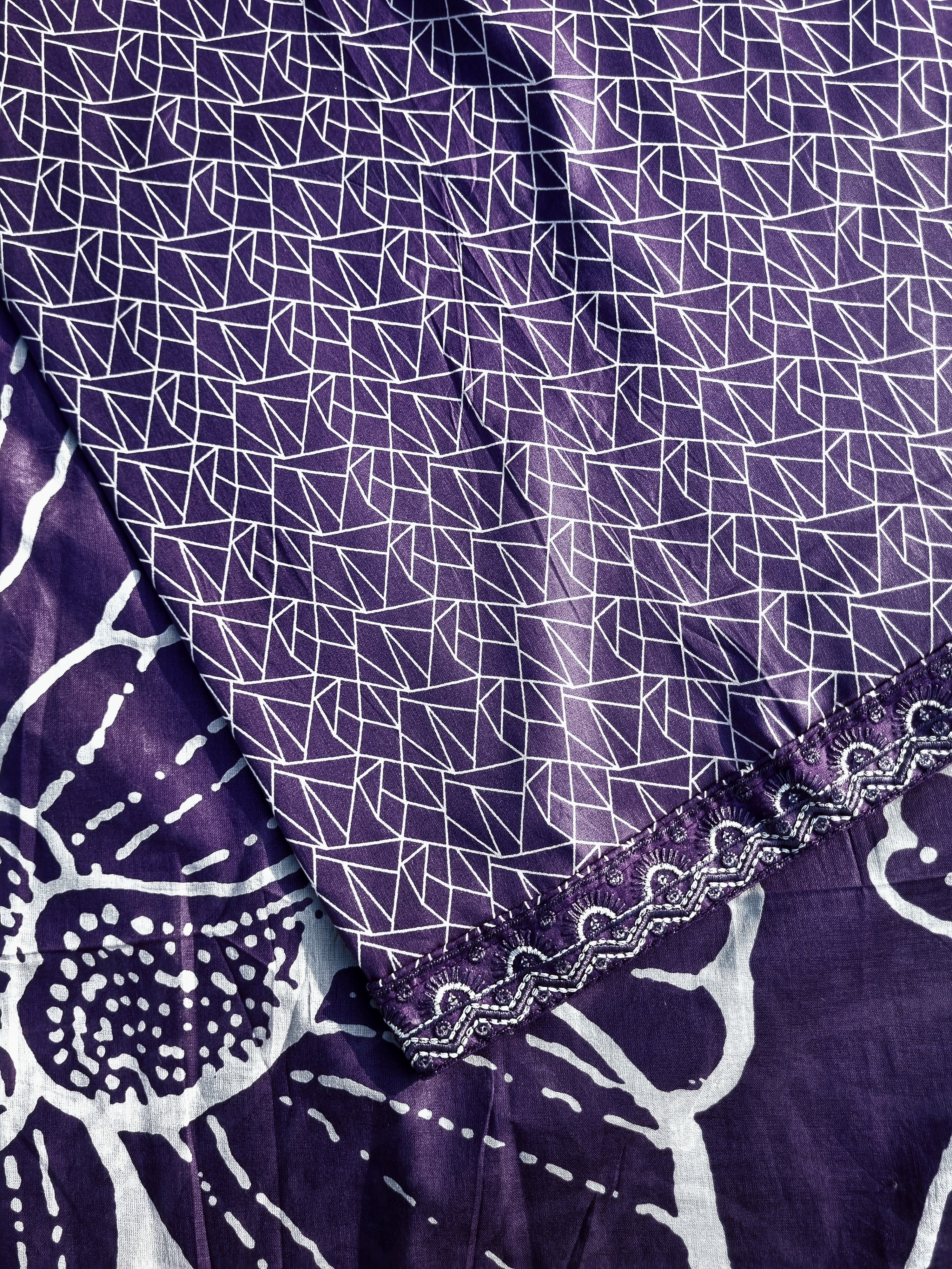 Purple Premium Cotton Unstitched Salwar Material -  Geometric
