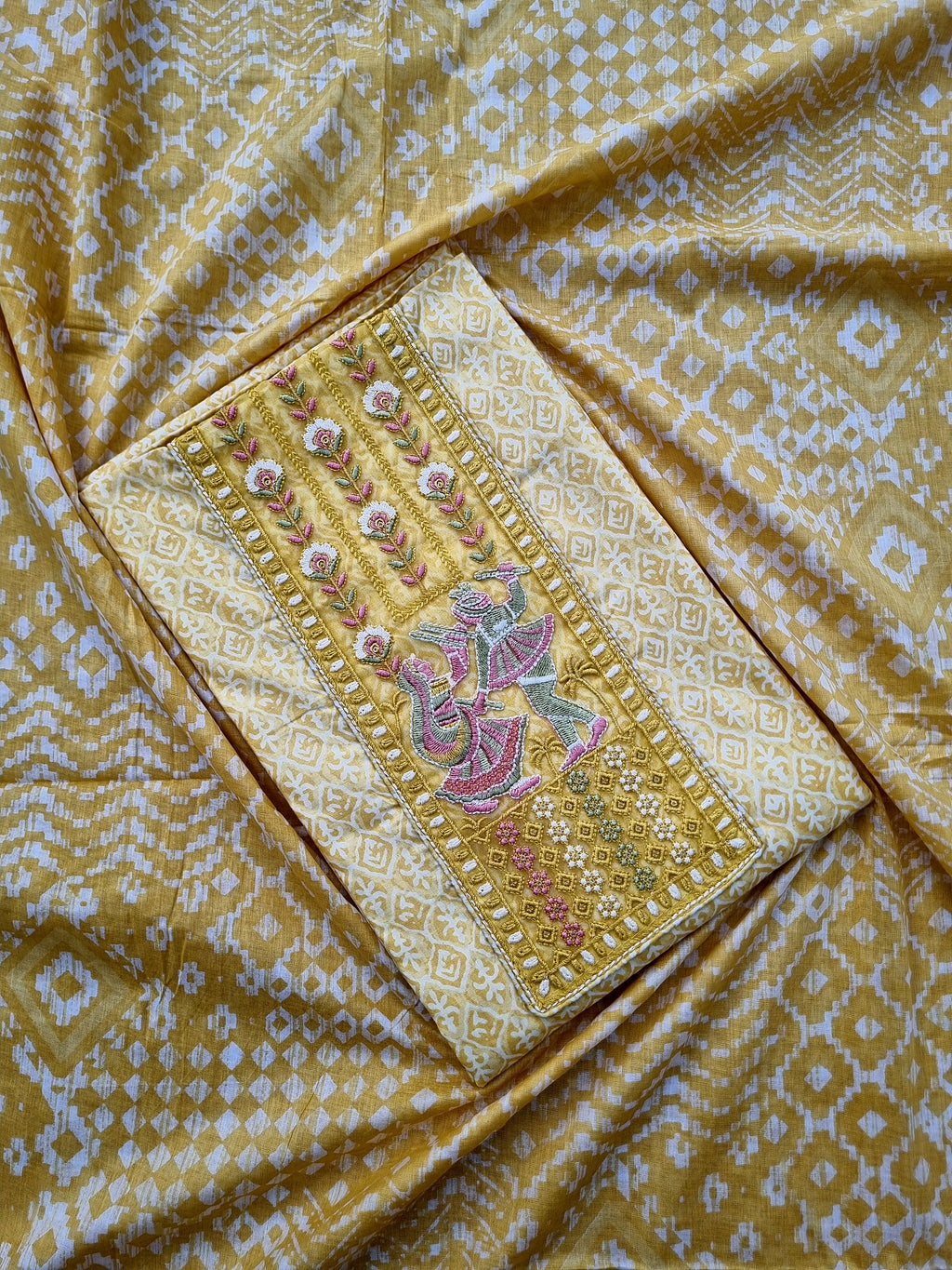 Embroidered Cotton Suit Material – Yellow