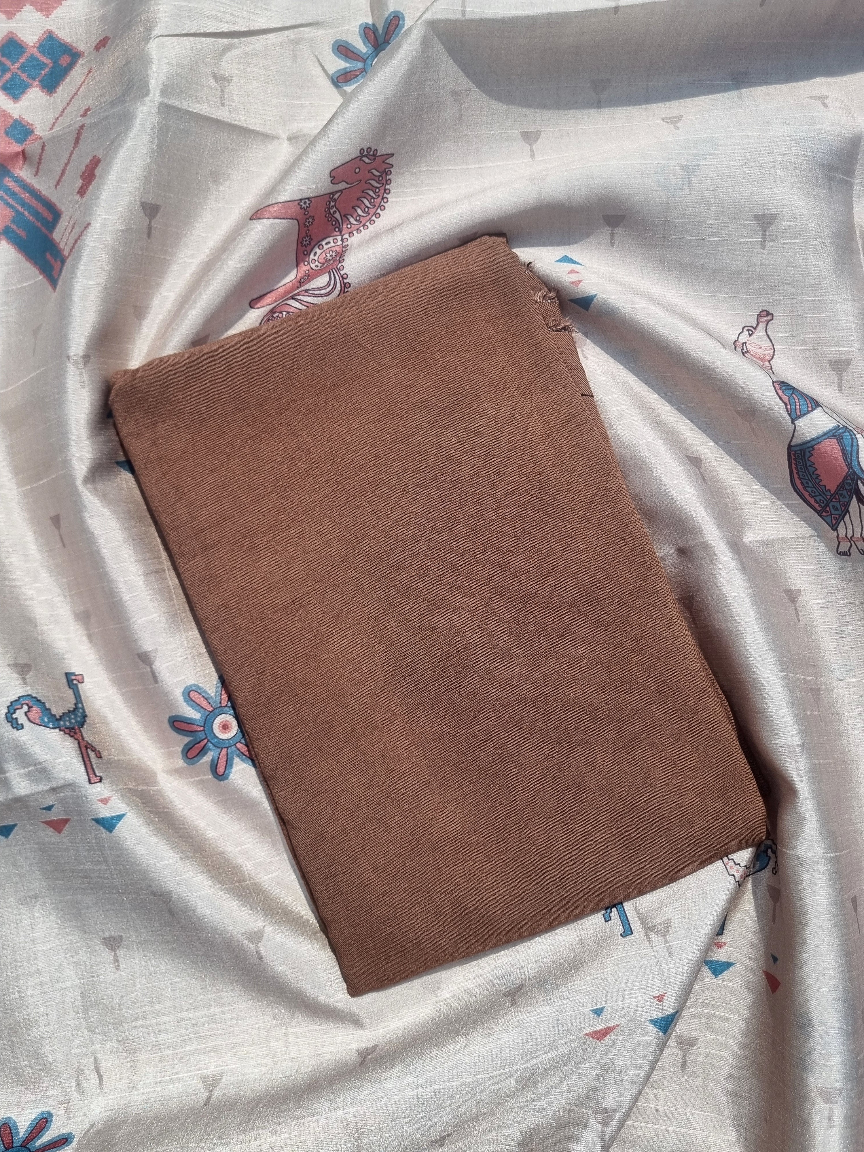 Brown Chanderi Silk Unstitched Salwar Suit Material