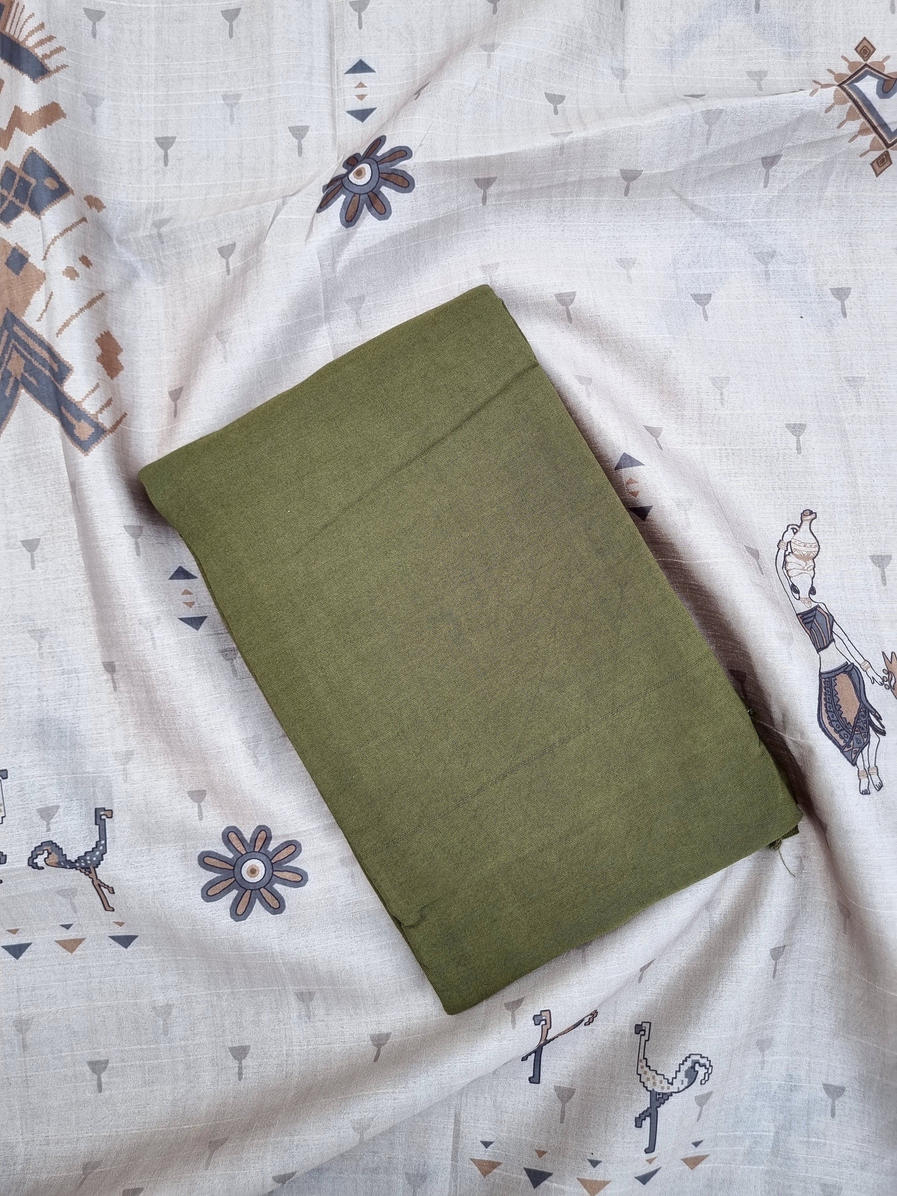 Green Chanderi Silk Unstitched Salwar Suit Material