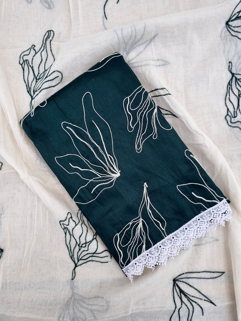 Green Cotton Unstitched Salwar Suit Material