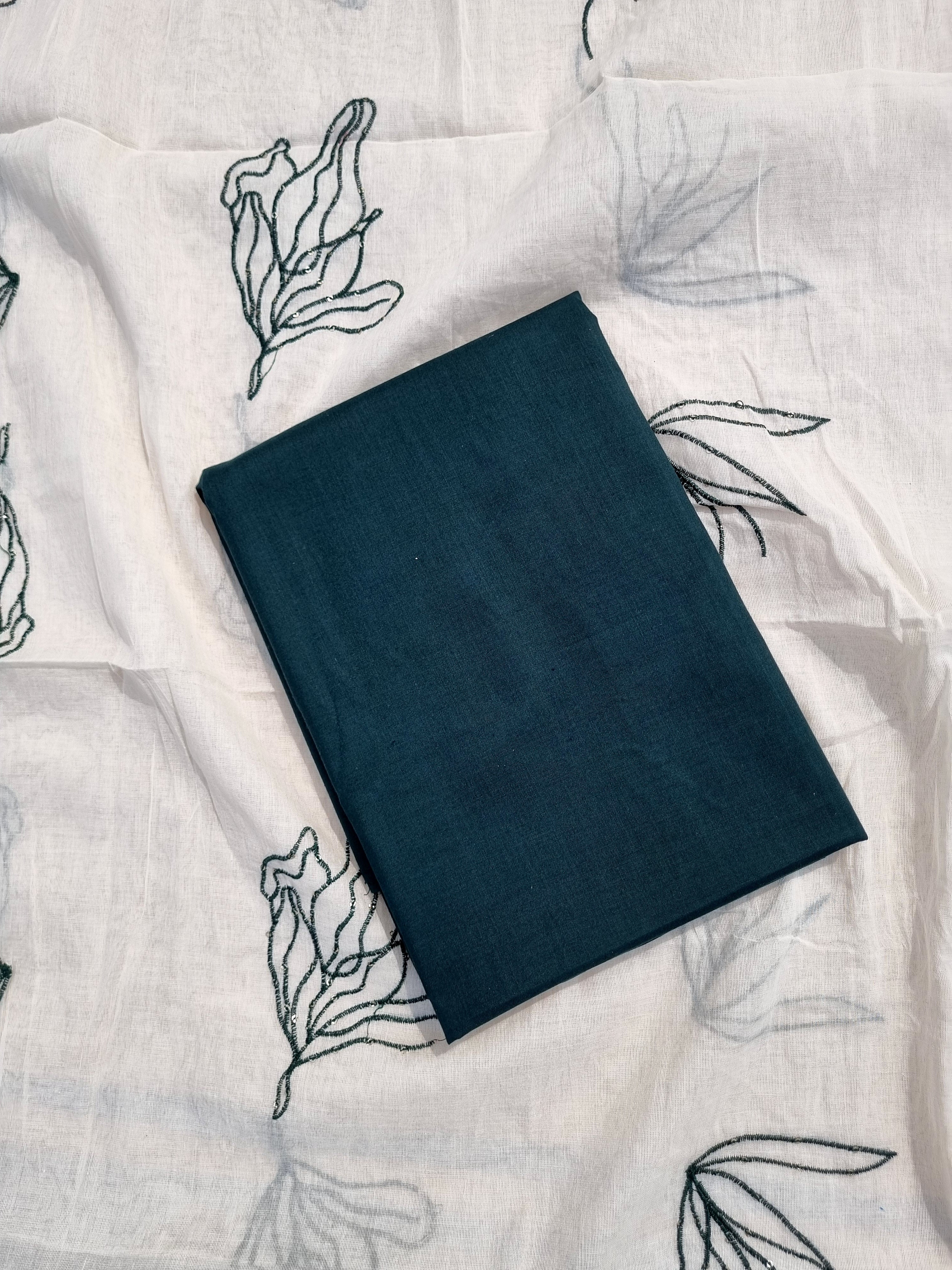 Green Cotton Unstitched Salwar Suit Material