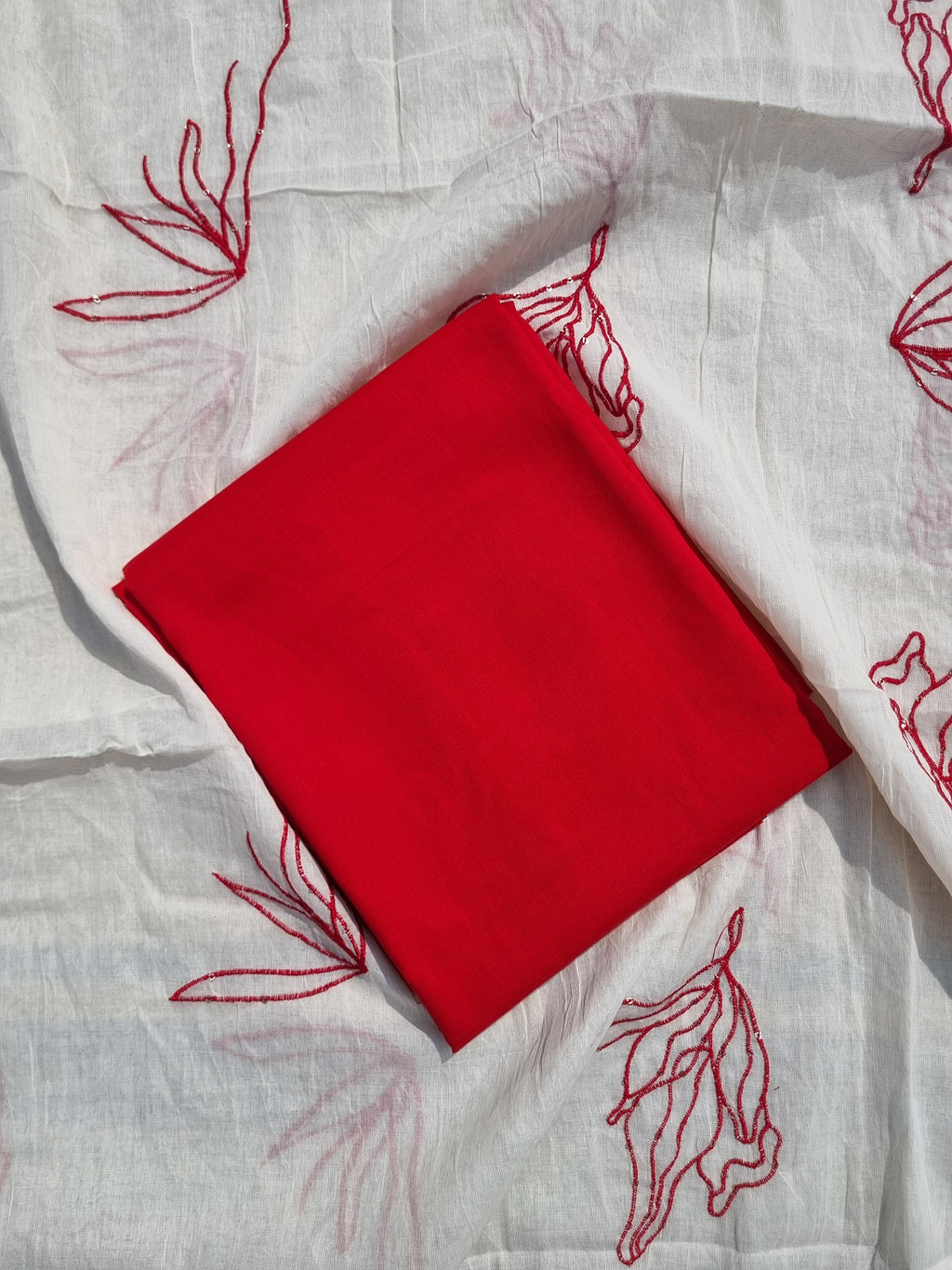 Red Cotton Unstitched Salwar Suit Material