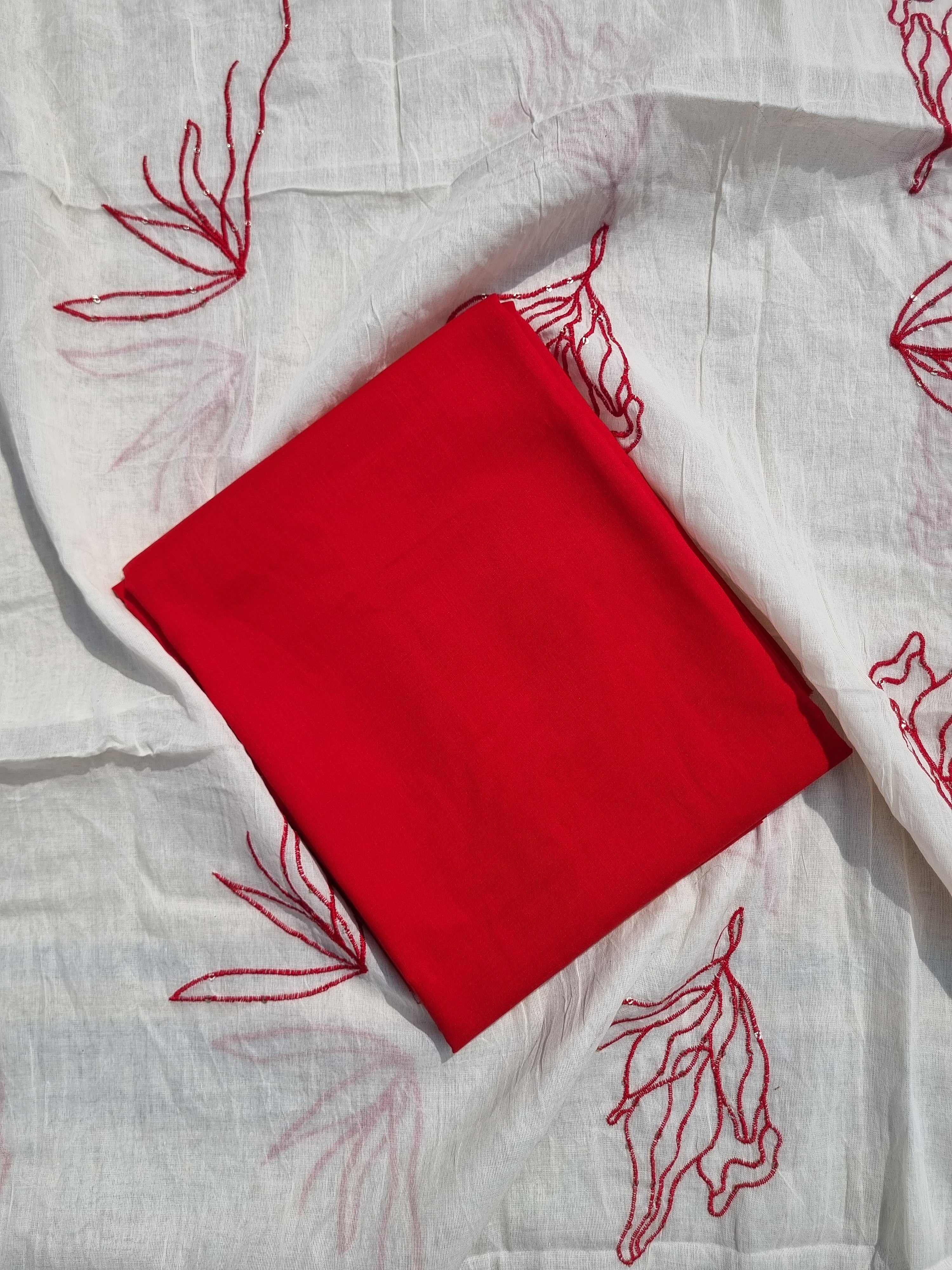 Red Cotton Unstitched Salwar Suit Material