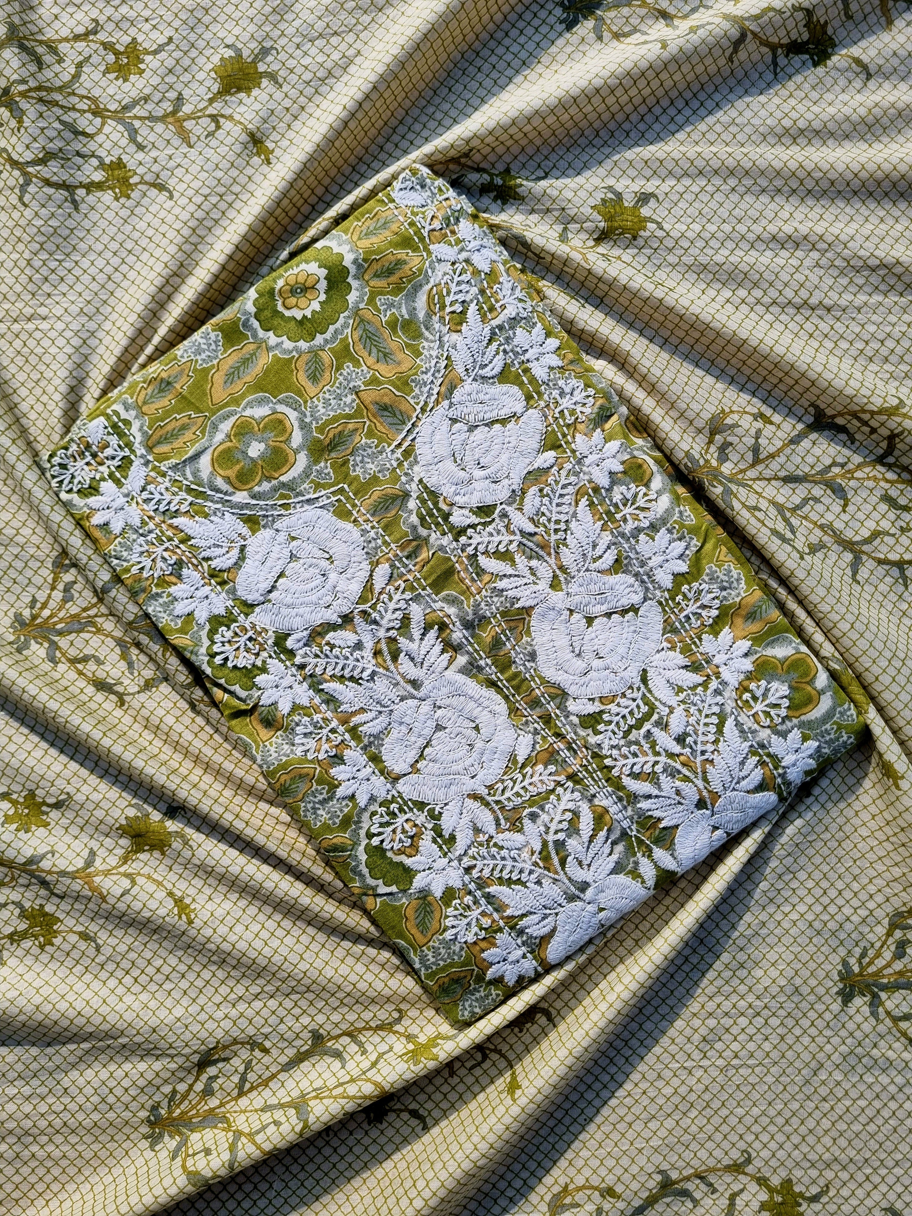 Pure Jaipuri Cotton Unstitched Salwar Suit Material – Green