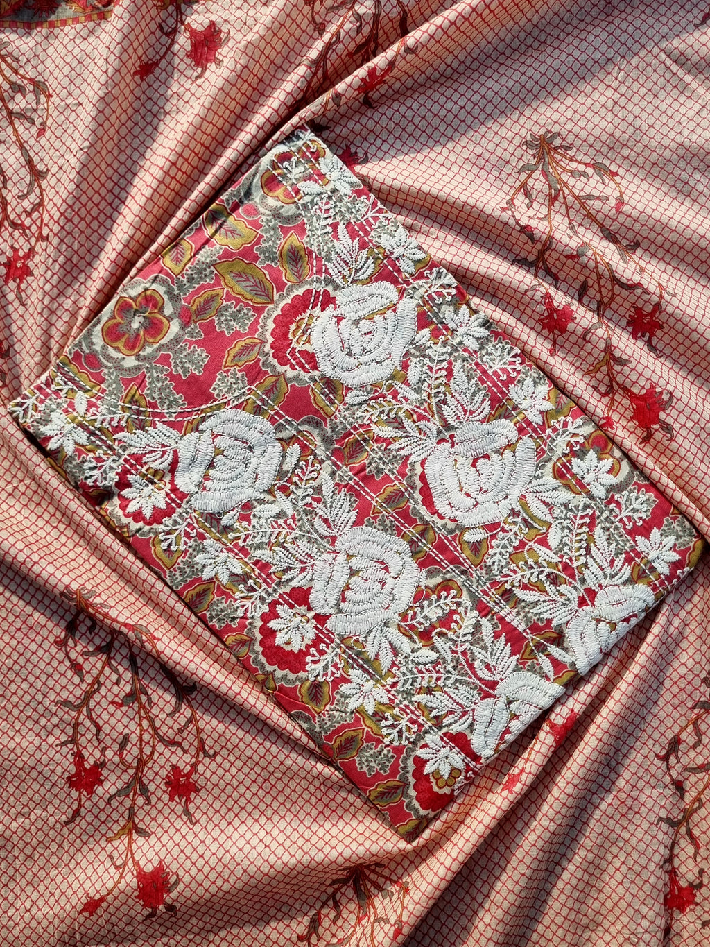 Peach Red Pure Jaipuri Cotton Unstitched Salwar Suit Material