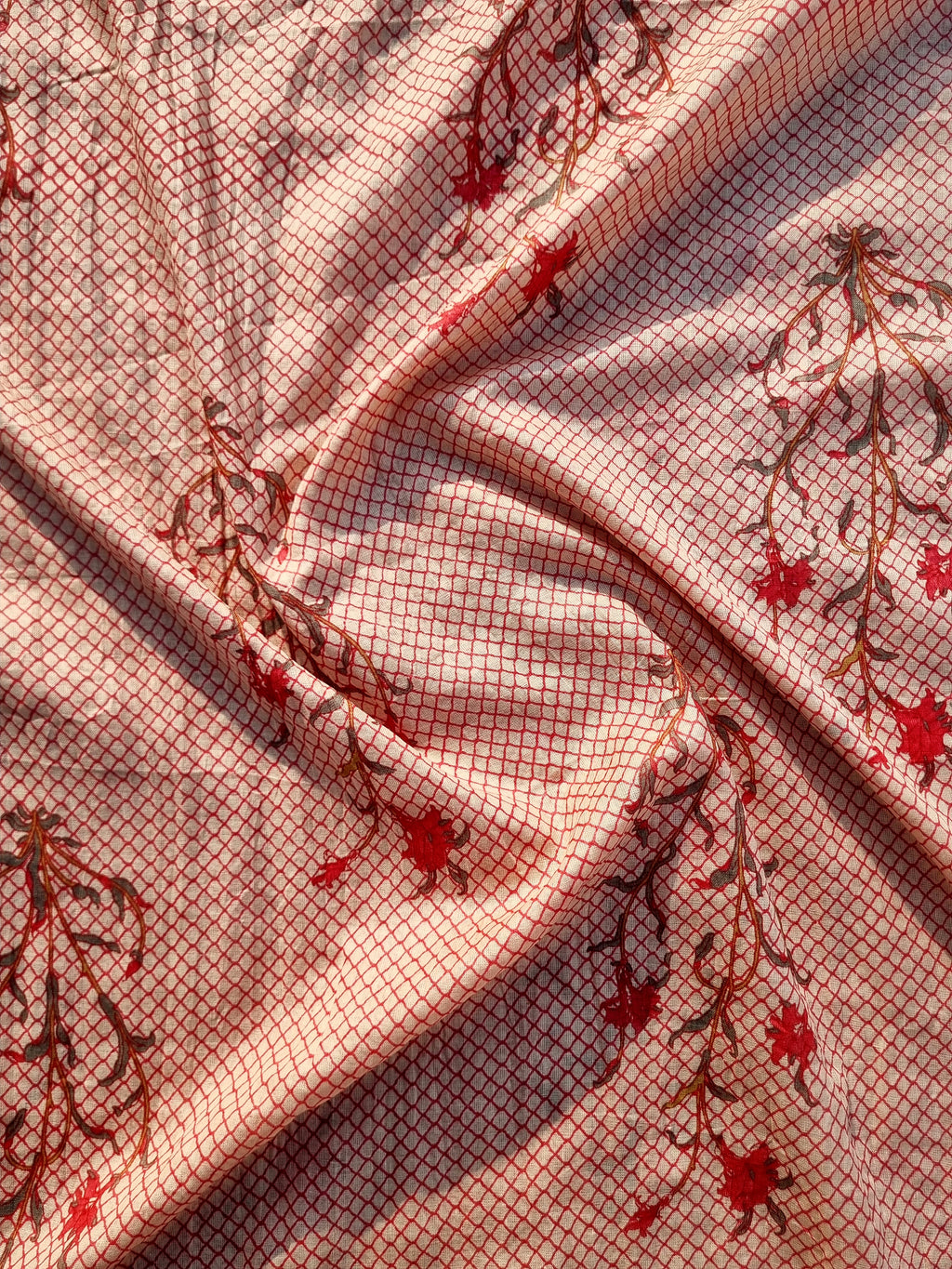 Peach Red Pure Jaipuri Cotton Unstitched Salwar Suit Material