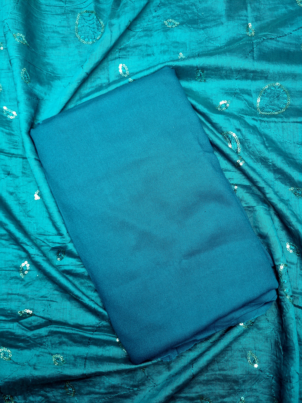 Teal Blue Modal Silk Unstitched Salwar Suit Material