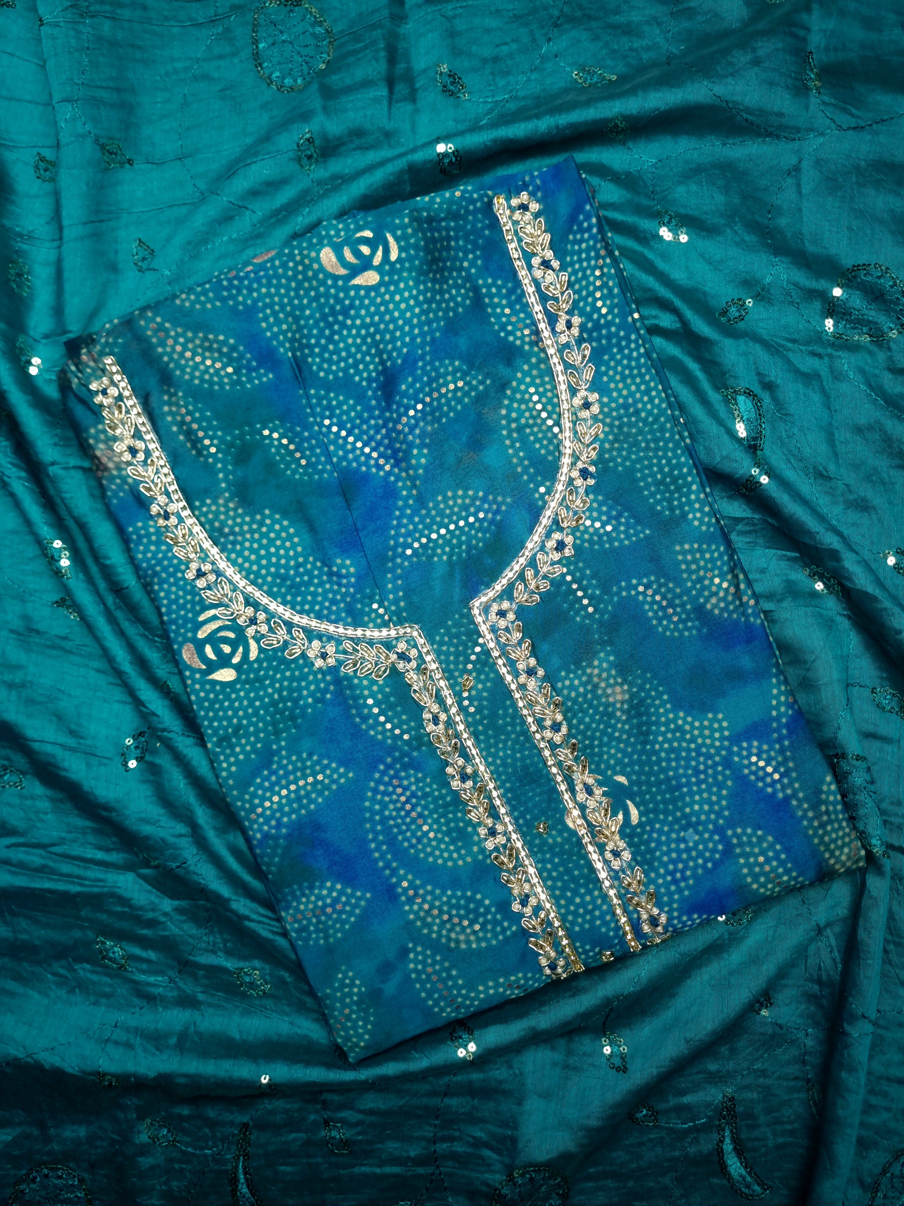 Teal Blue Modal Silk Unstitched Salwar Suit Material