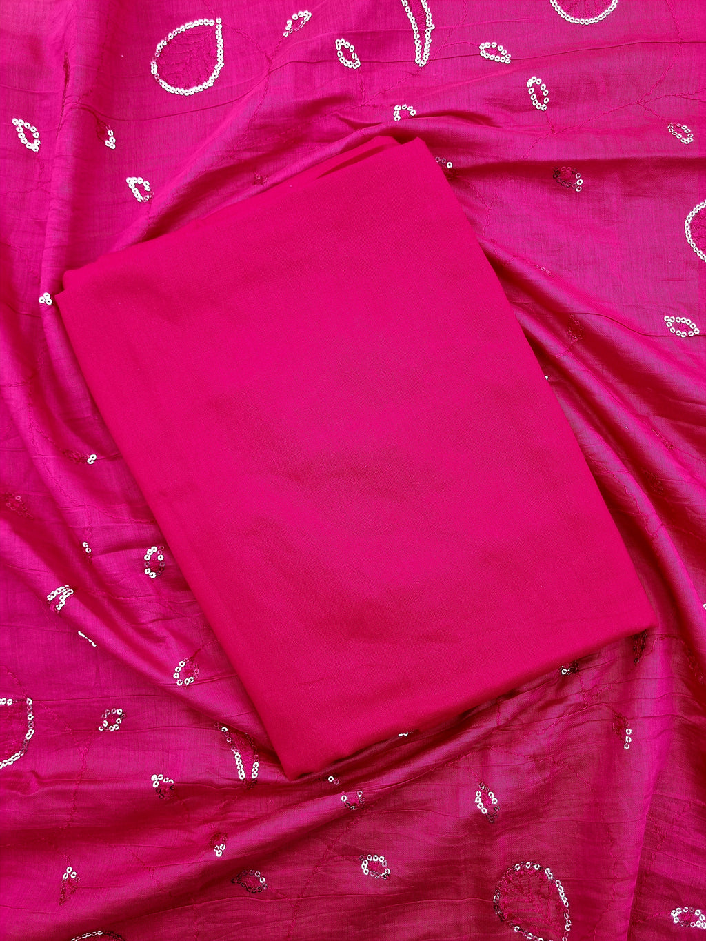 Red & Rani Pink Modal Silk Unstitched Salwar Suit Material