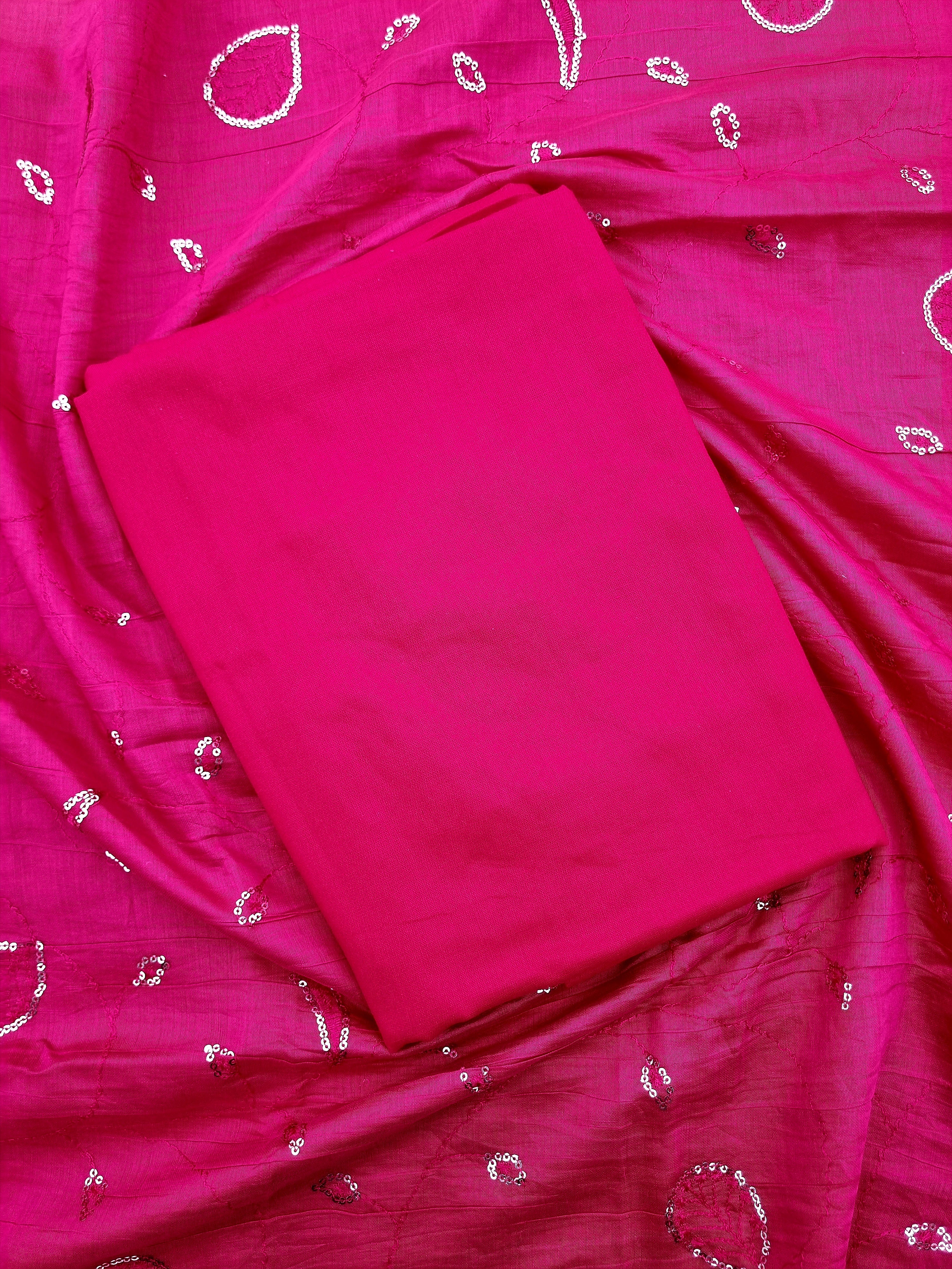 Red & Rani Pink Modal Silk Unstitched Salwar Suit Material