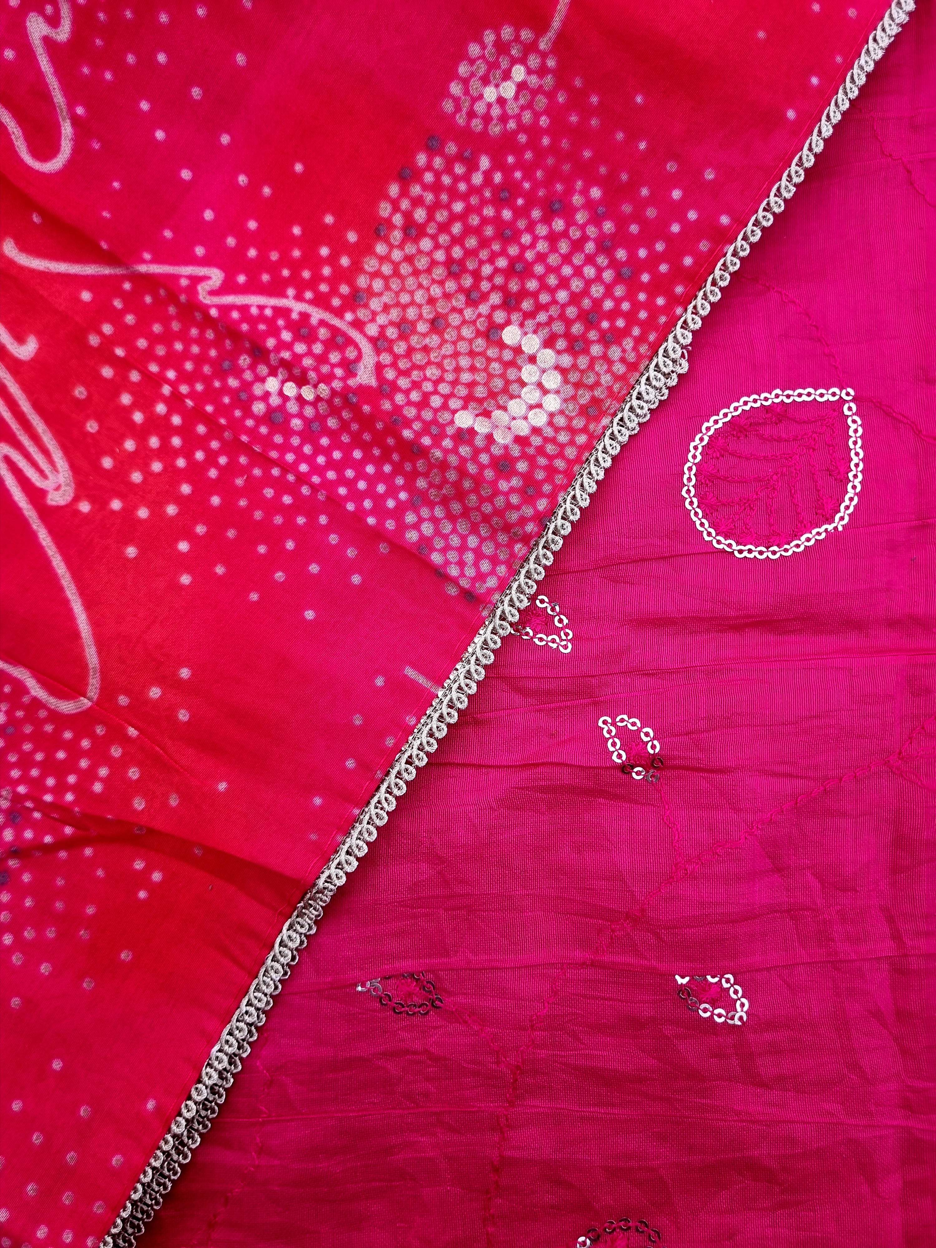 Red & Rani Pink Modal Silk Unstitched Salwar Suit Material