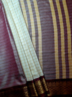 Cream Soft Silk Saree with Gold Checks & Maroon Zari Border