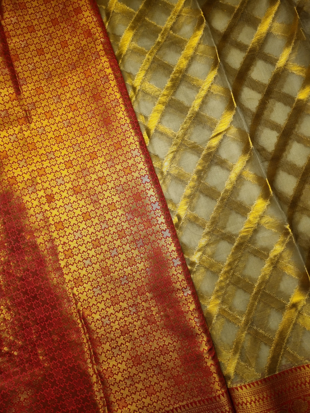 Organza Silk Saree Grey - Red Border
