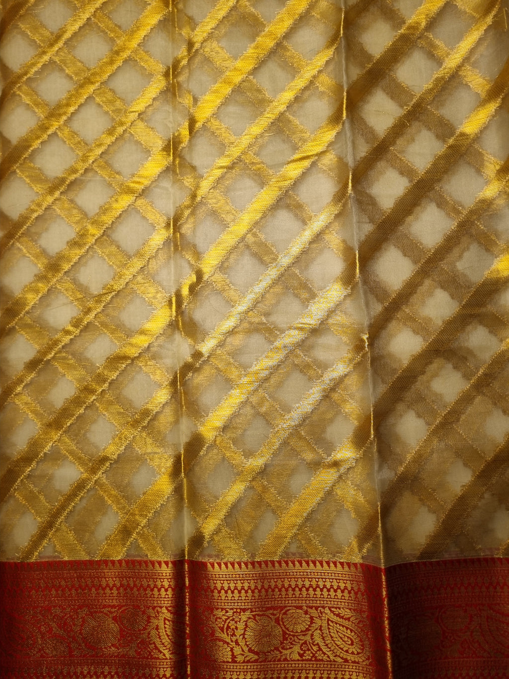 Organza Silk Saree Grey - Red Border