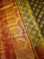 Organza Silk Saree Grey - Red Border