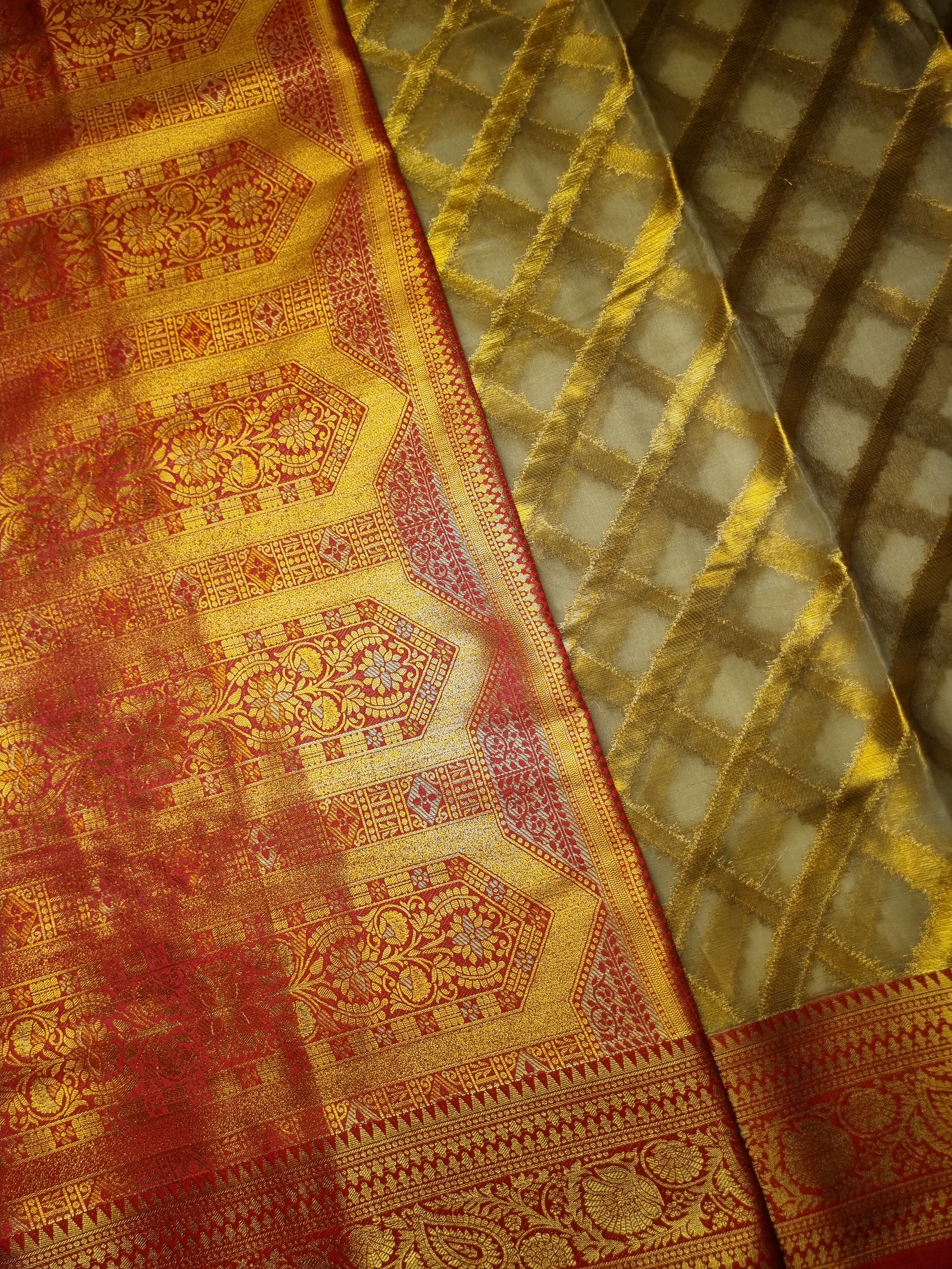 Organza Silk Saree Grey - Red Border