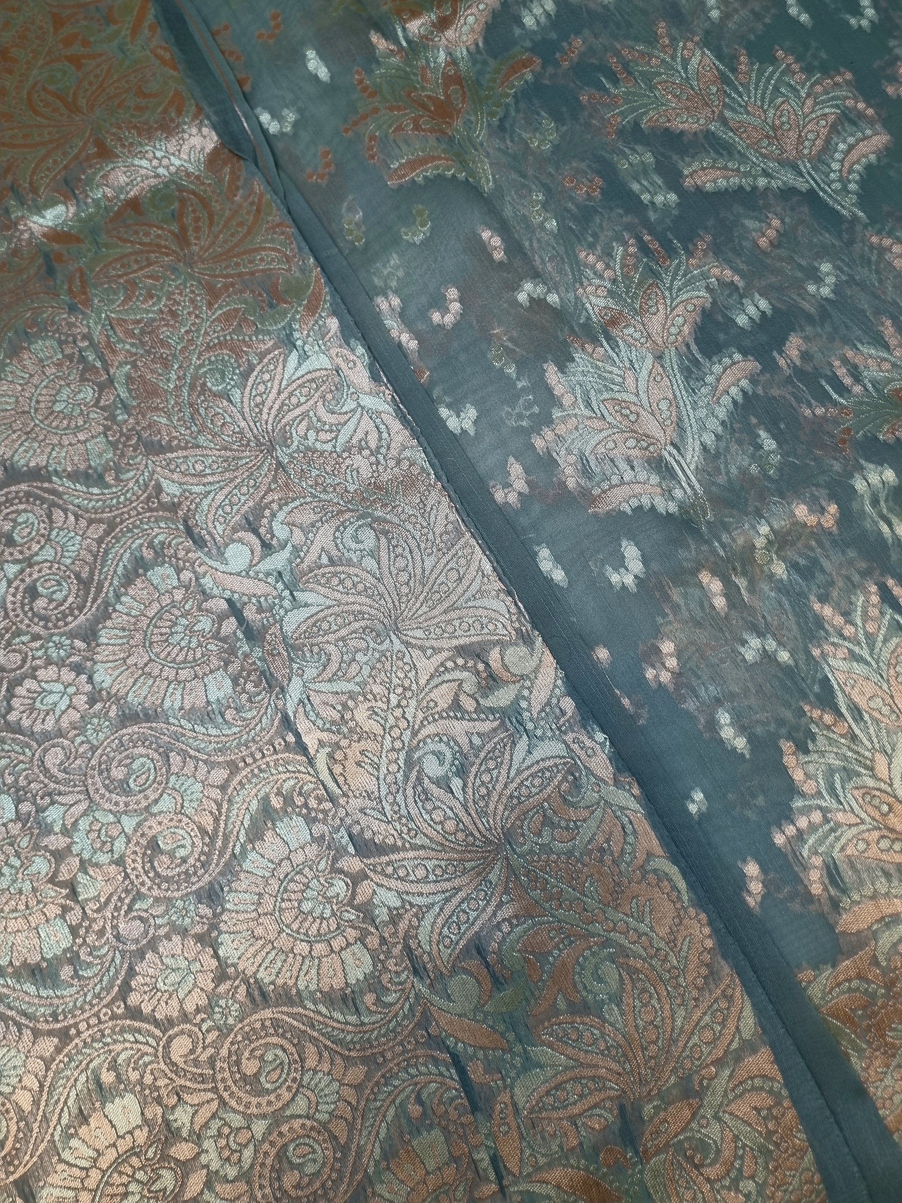 Silk Cotton Saree Grey Floral Work