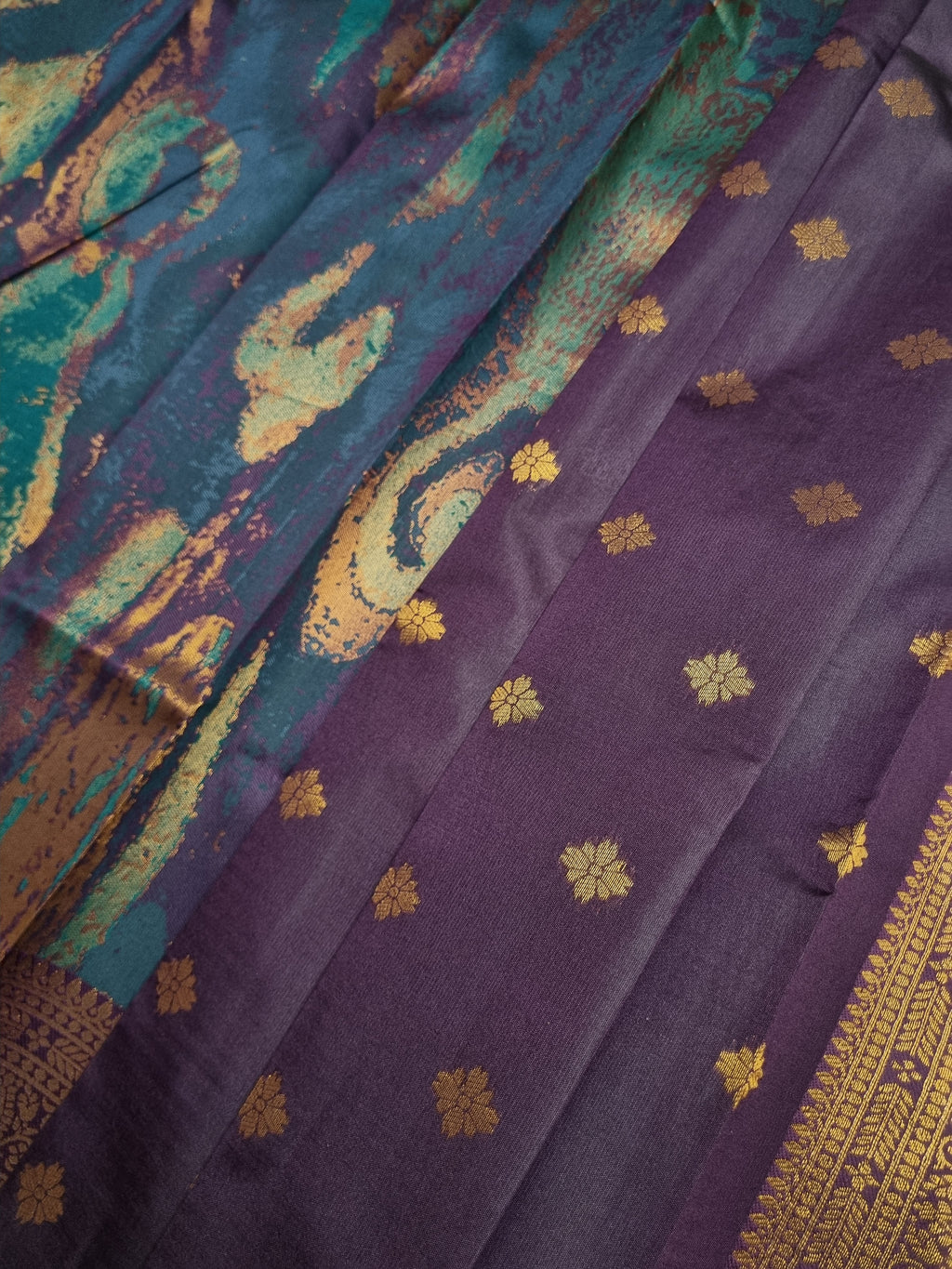 Teal Maroon Bridal Soft Silk Saree