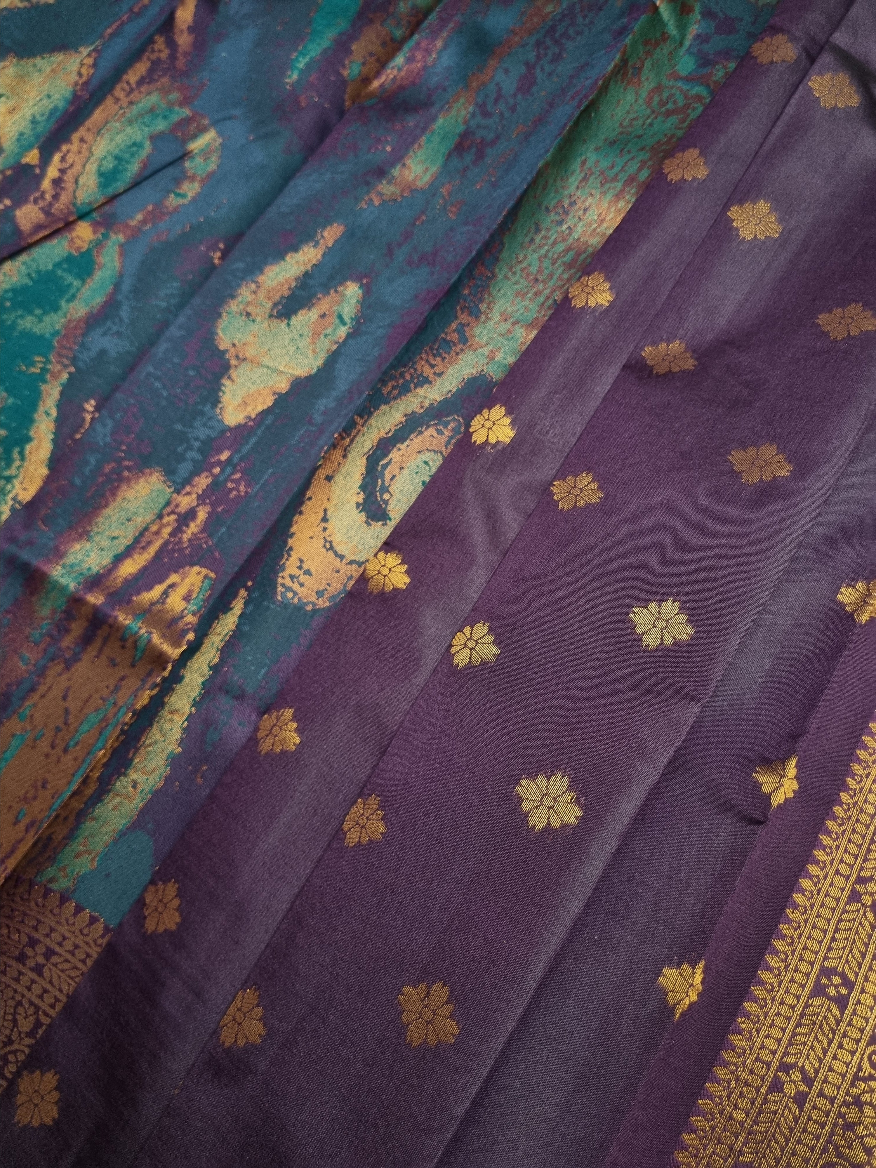 Teal Maroon Bridal Soft Silk Saree