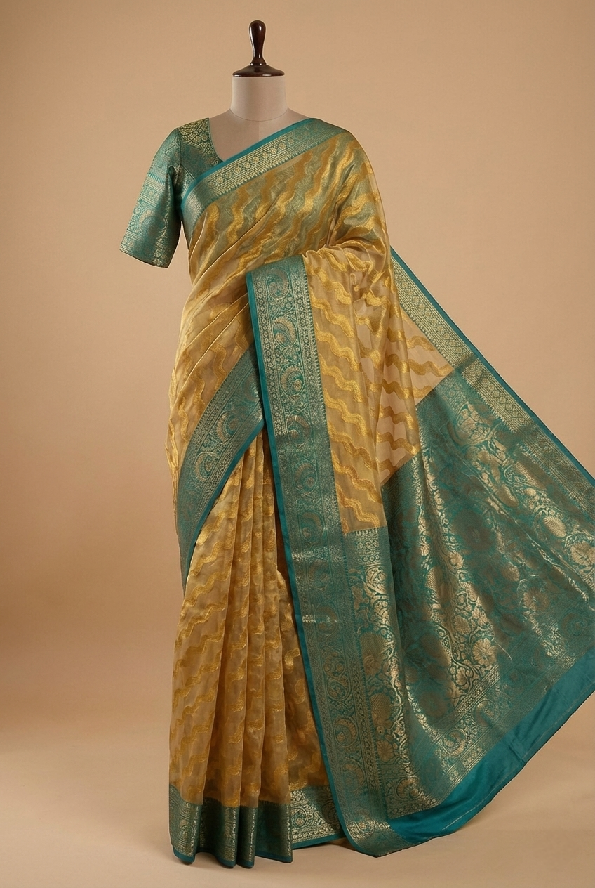 Premium Gold Organza Silk Saree