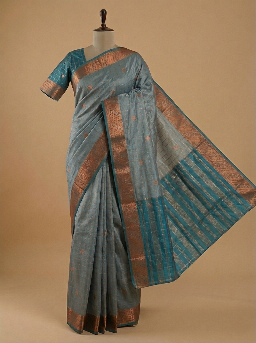 Mysore Silk Saree checks - Traditional Zari Border
